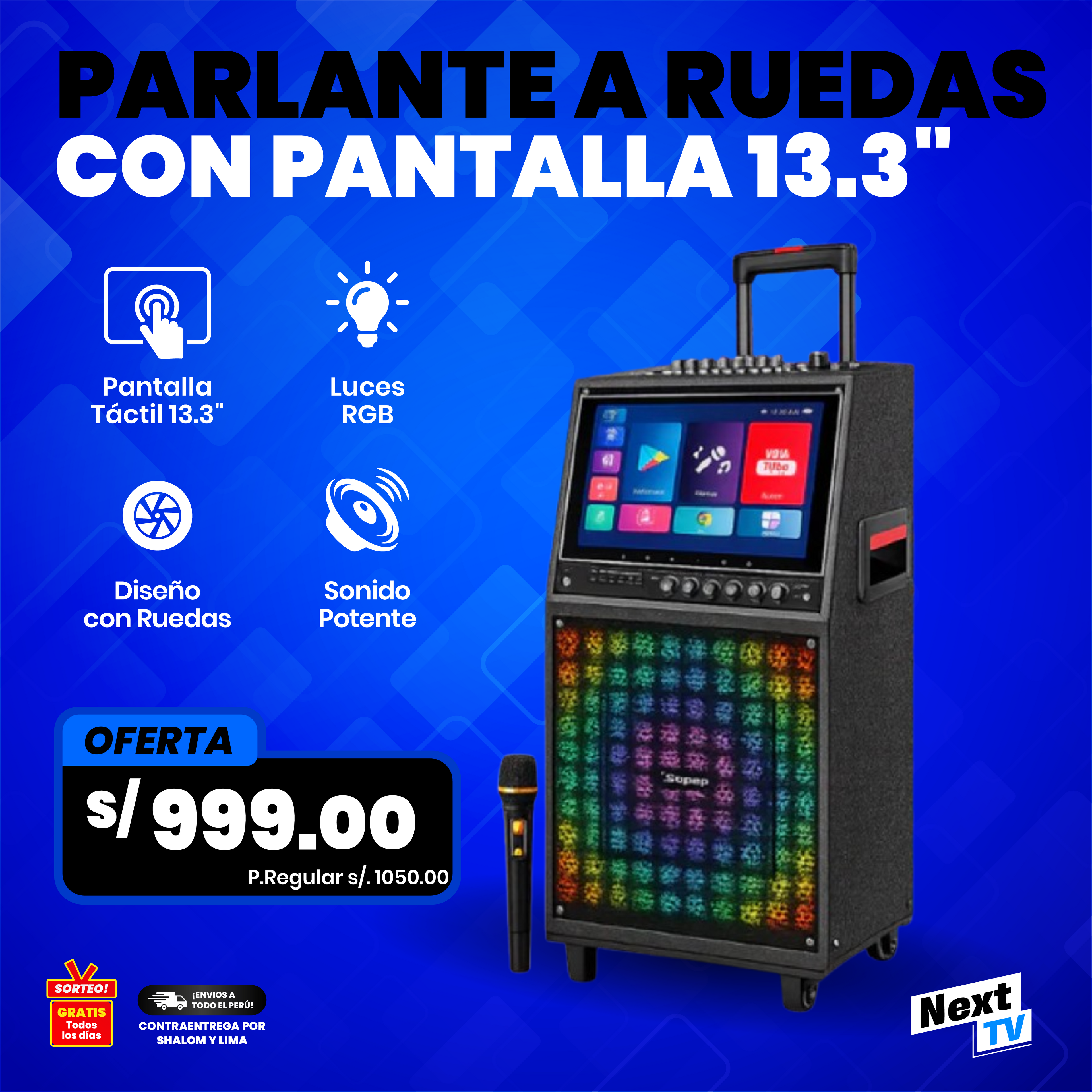 PARLANTE A RUEDAS CON PANTALLA ANDROID 13.3"