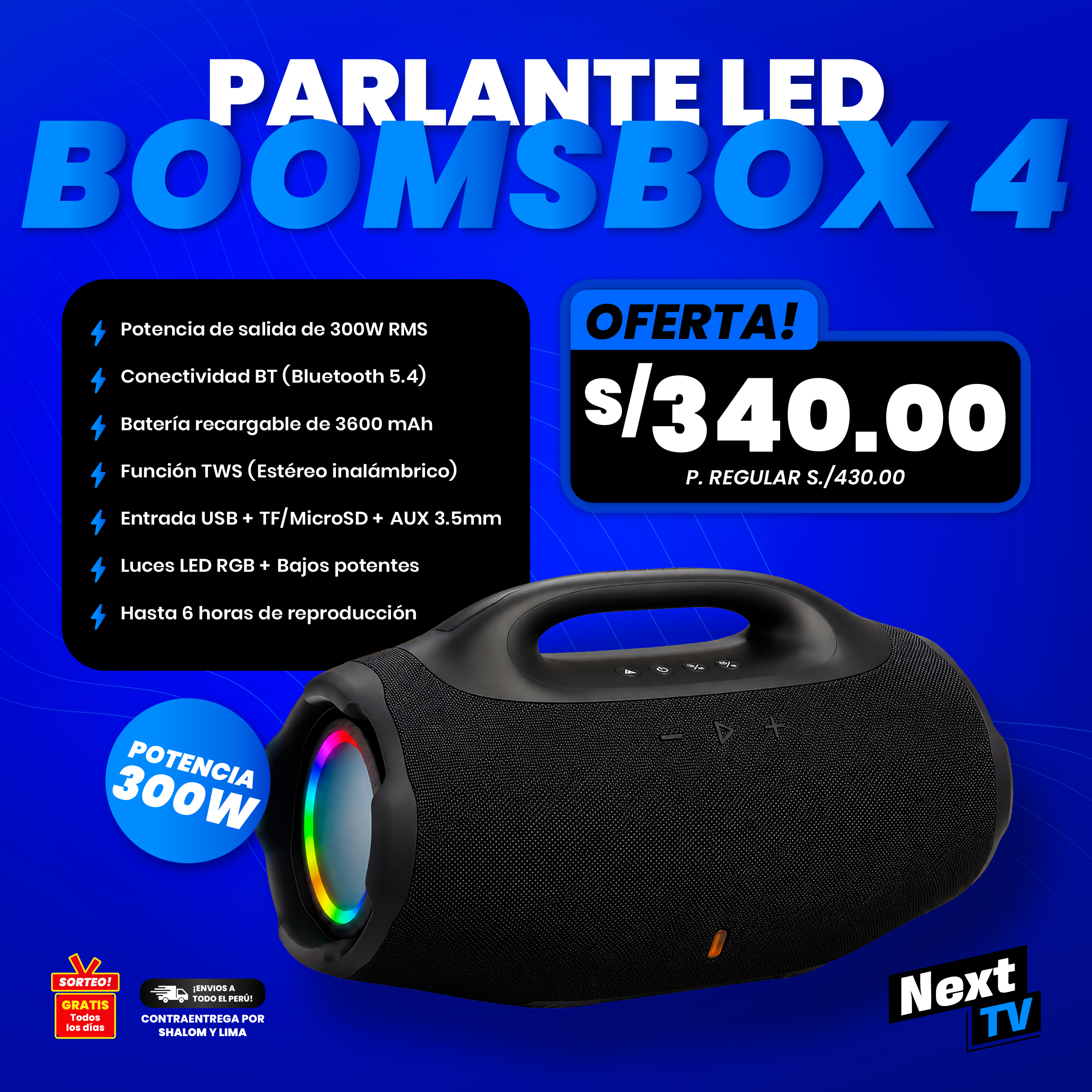 PARLANTE BOOMSBOX 4 LED