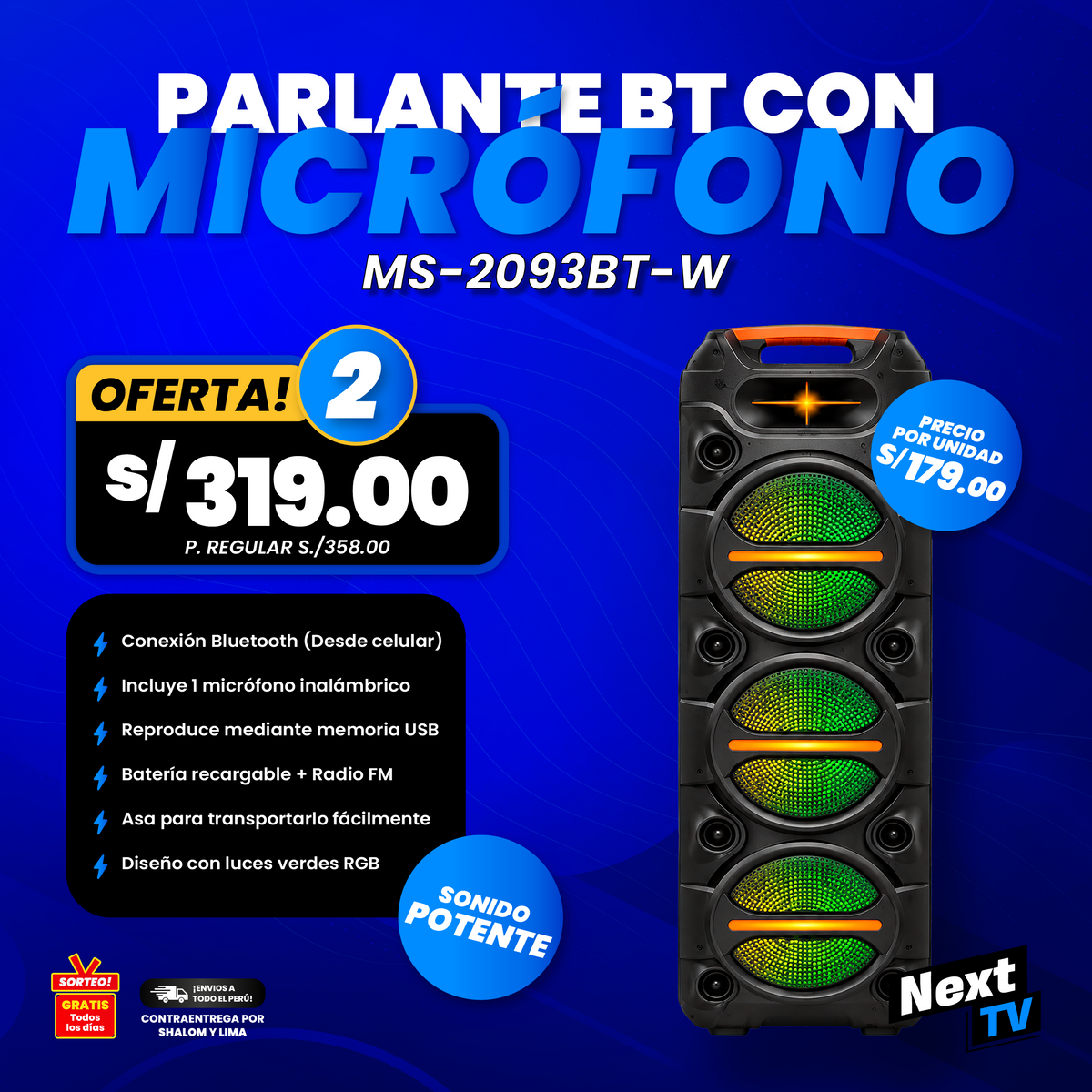 PARLANTE BT + MICRÓFONO - MS-2093BT-W - P1077