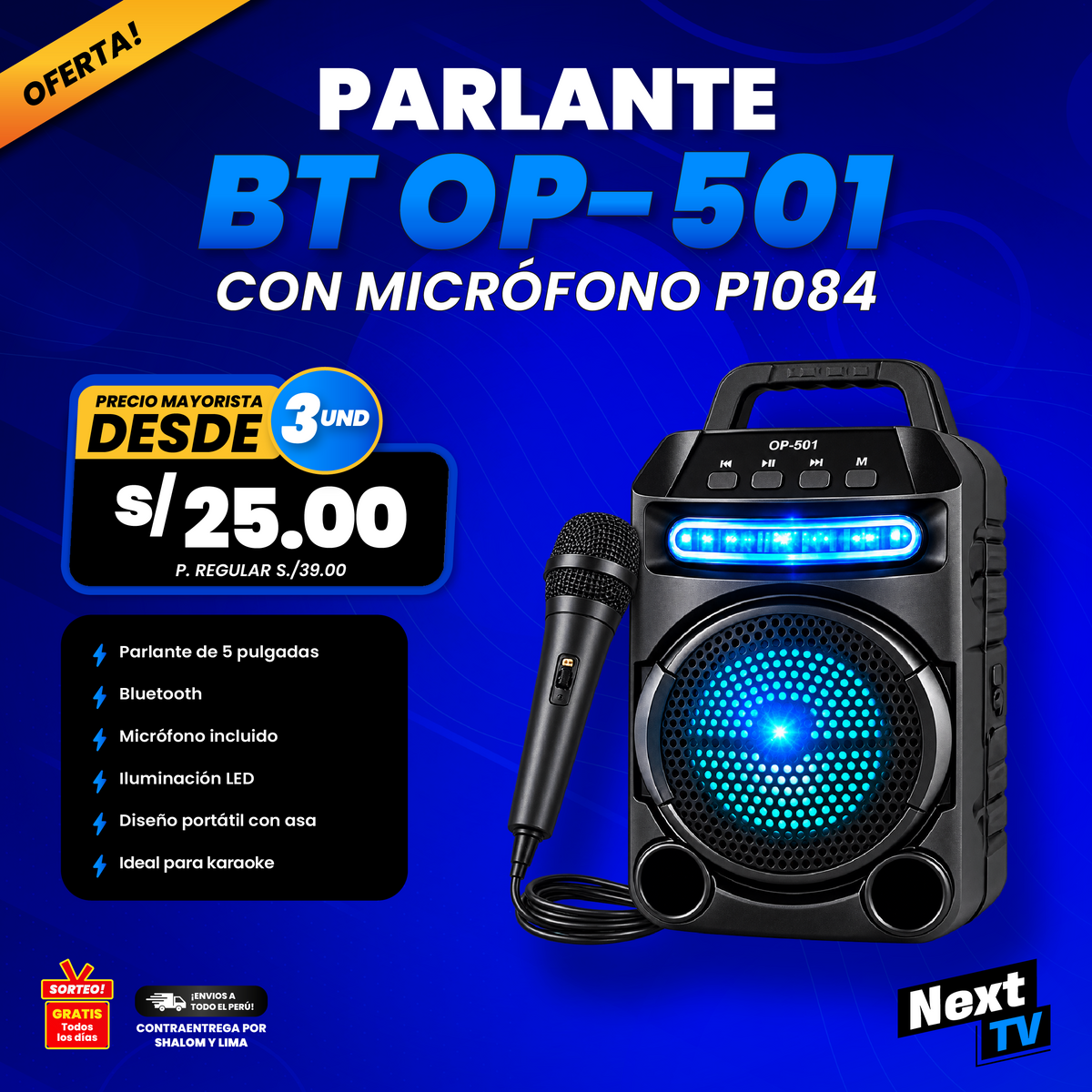 PARLANTE BT OP-501 5" CON MICRÓFONO P1084 - PRECIO MAYORISTA