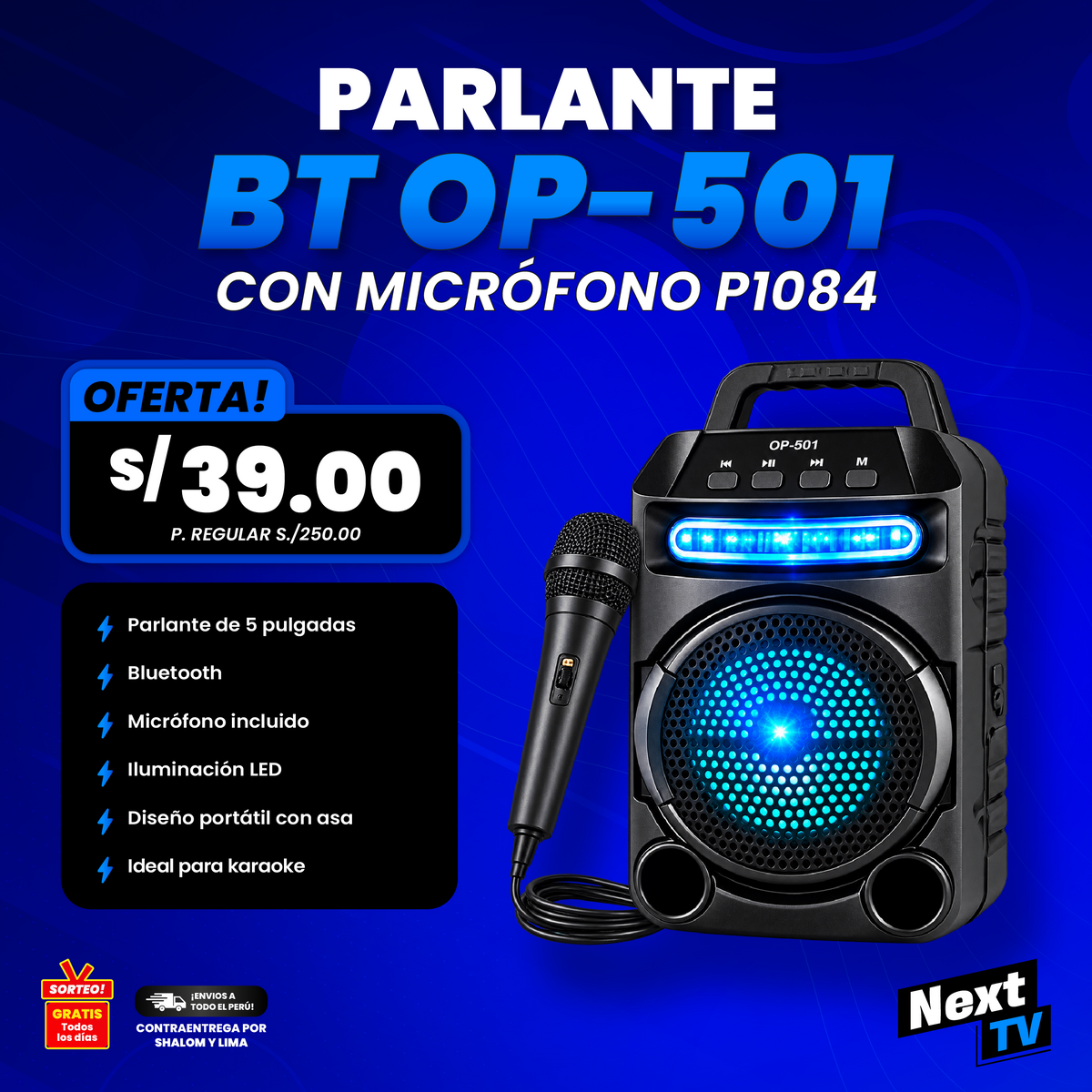 PARLANTE BT OP-501 5" CON MICRÓFONO P1084