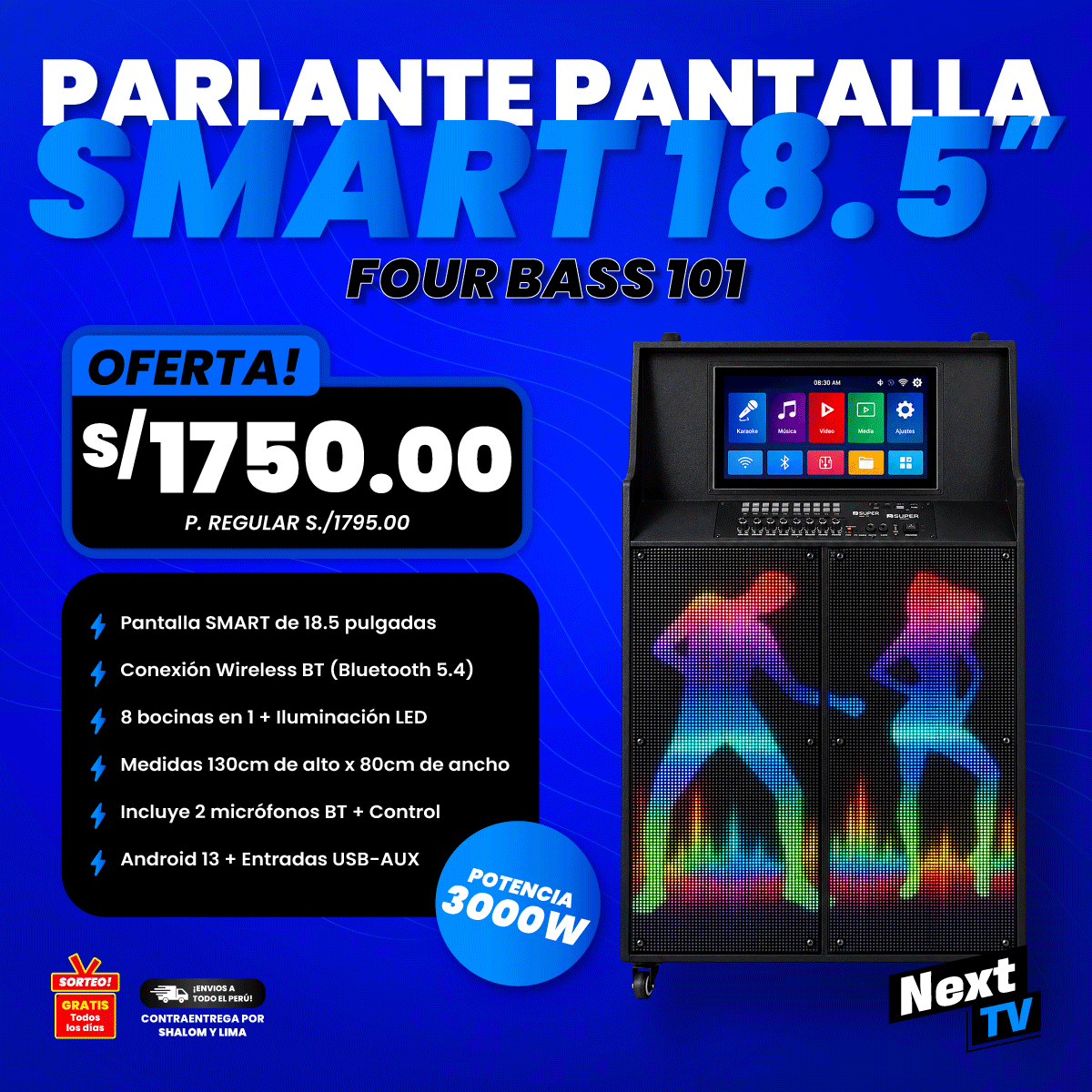 PARLANTE CON PANTALLA SMART 18.5 - FOUR BASS 101