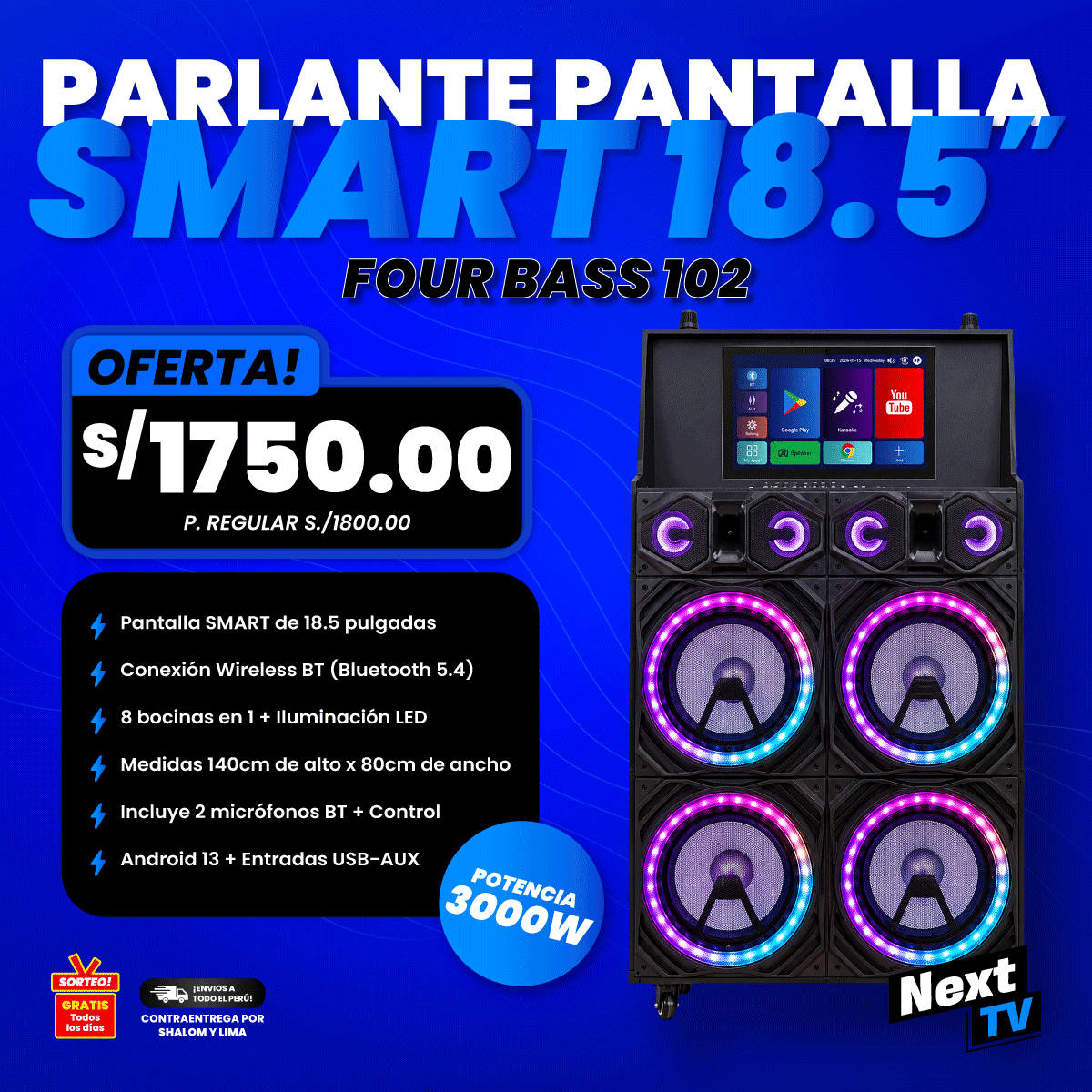 PARLANTE CON PANTALLA SMART 18.5 - FOUR BASS 102