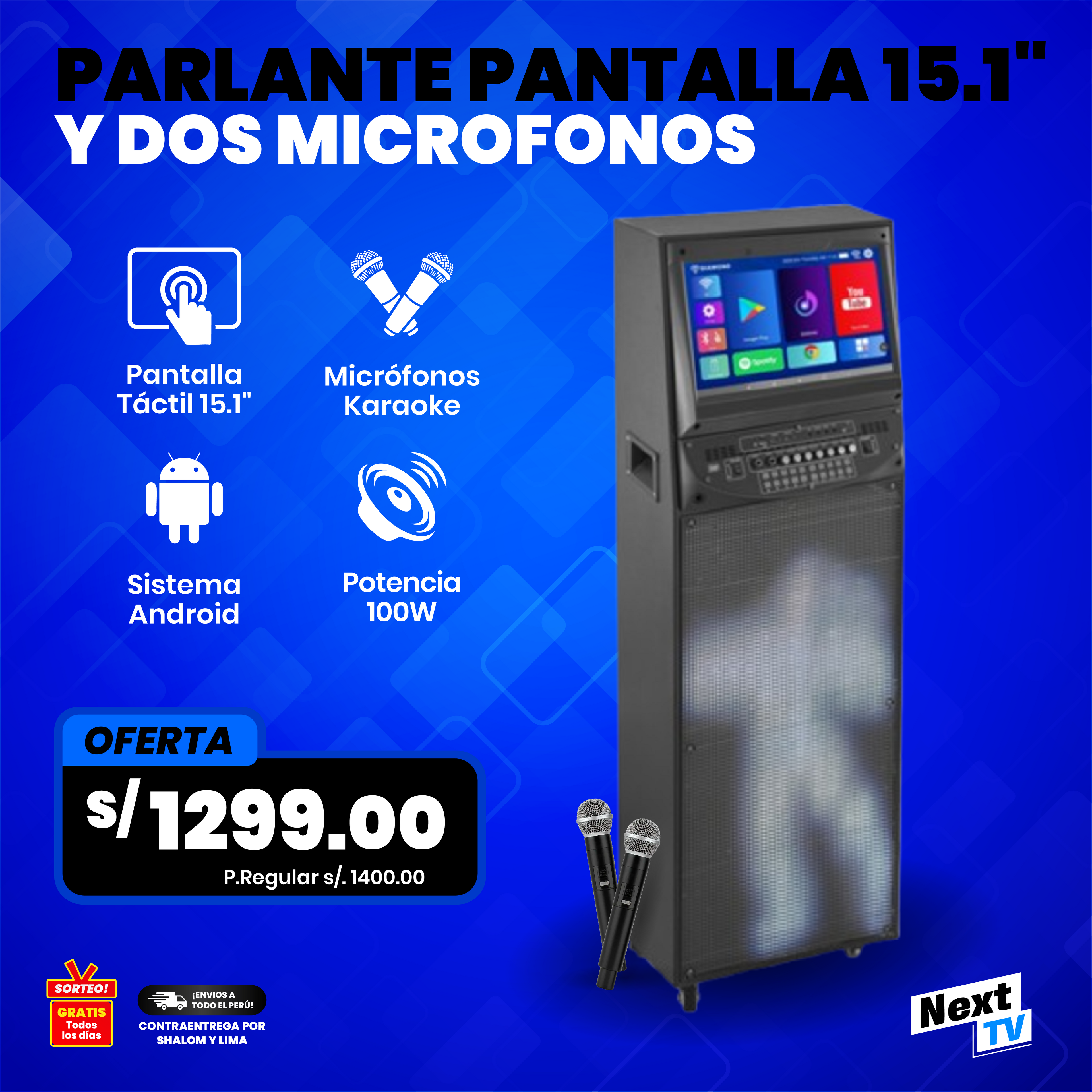 PARLANTE CON PANTALLA Y DOS MICRÓFONOS 15.1"