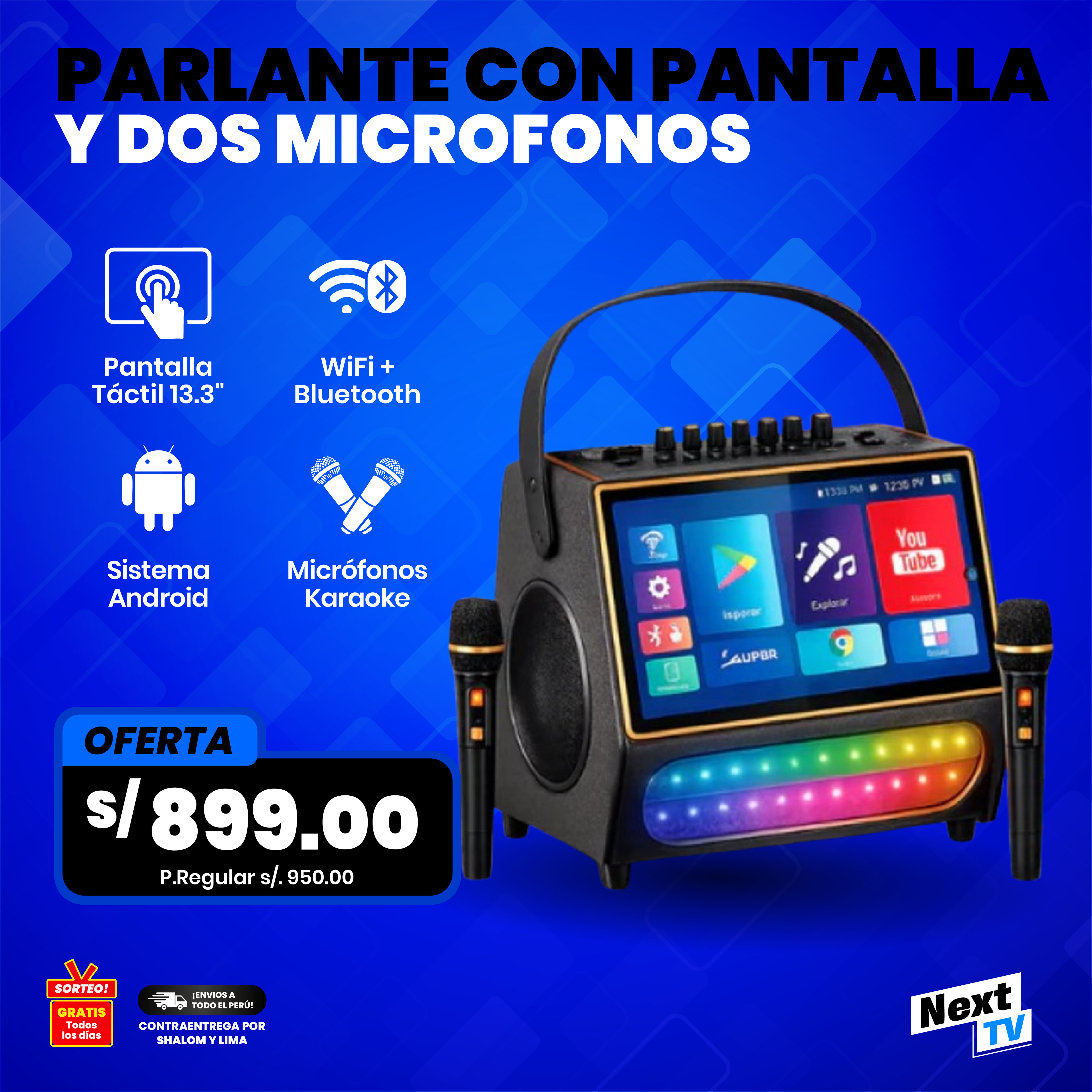 PARLANTE CON PANTALLA Y DOS MICROFONOS