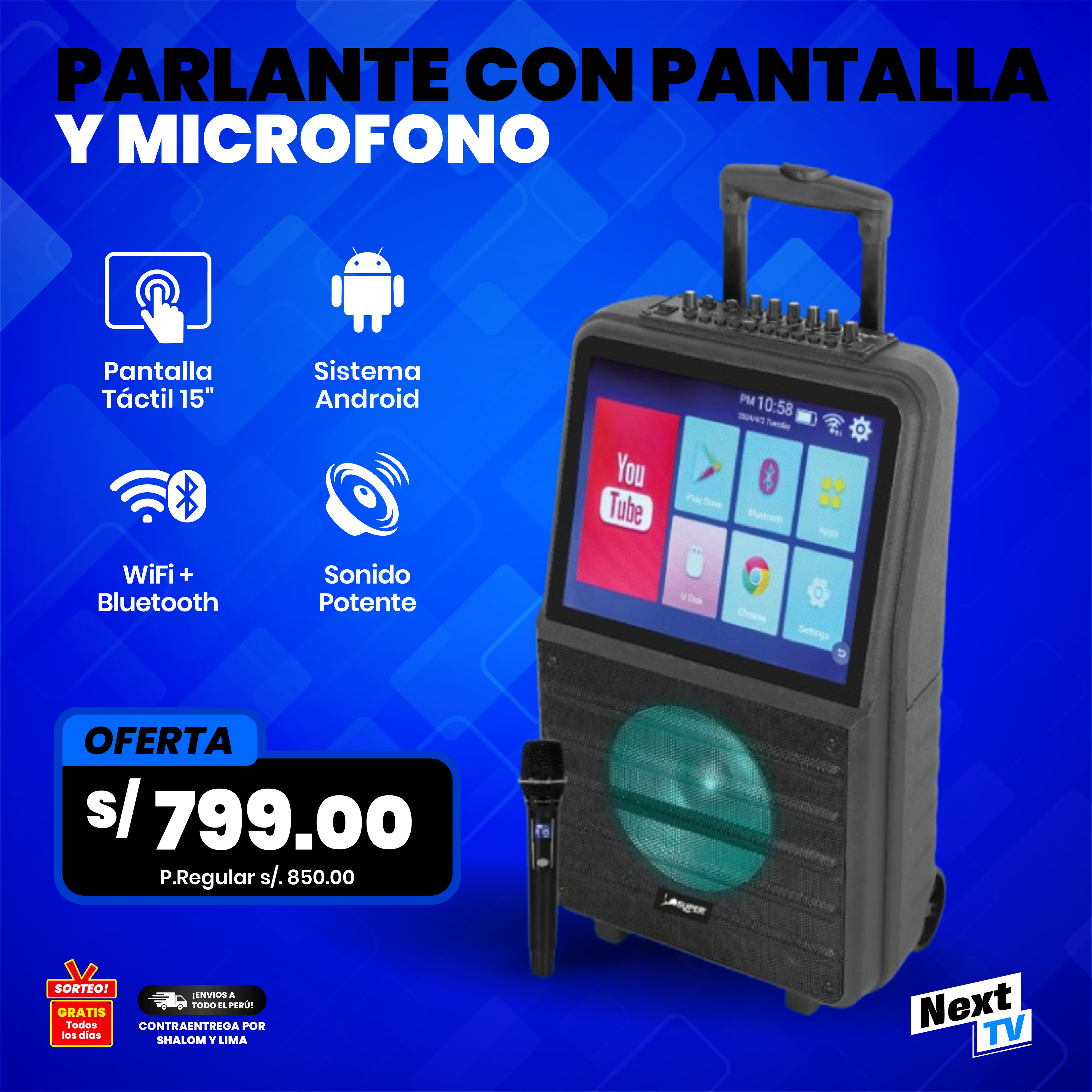 PARLANTE CON PANTALLA Y MICROFONO