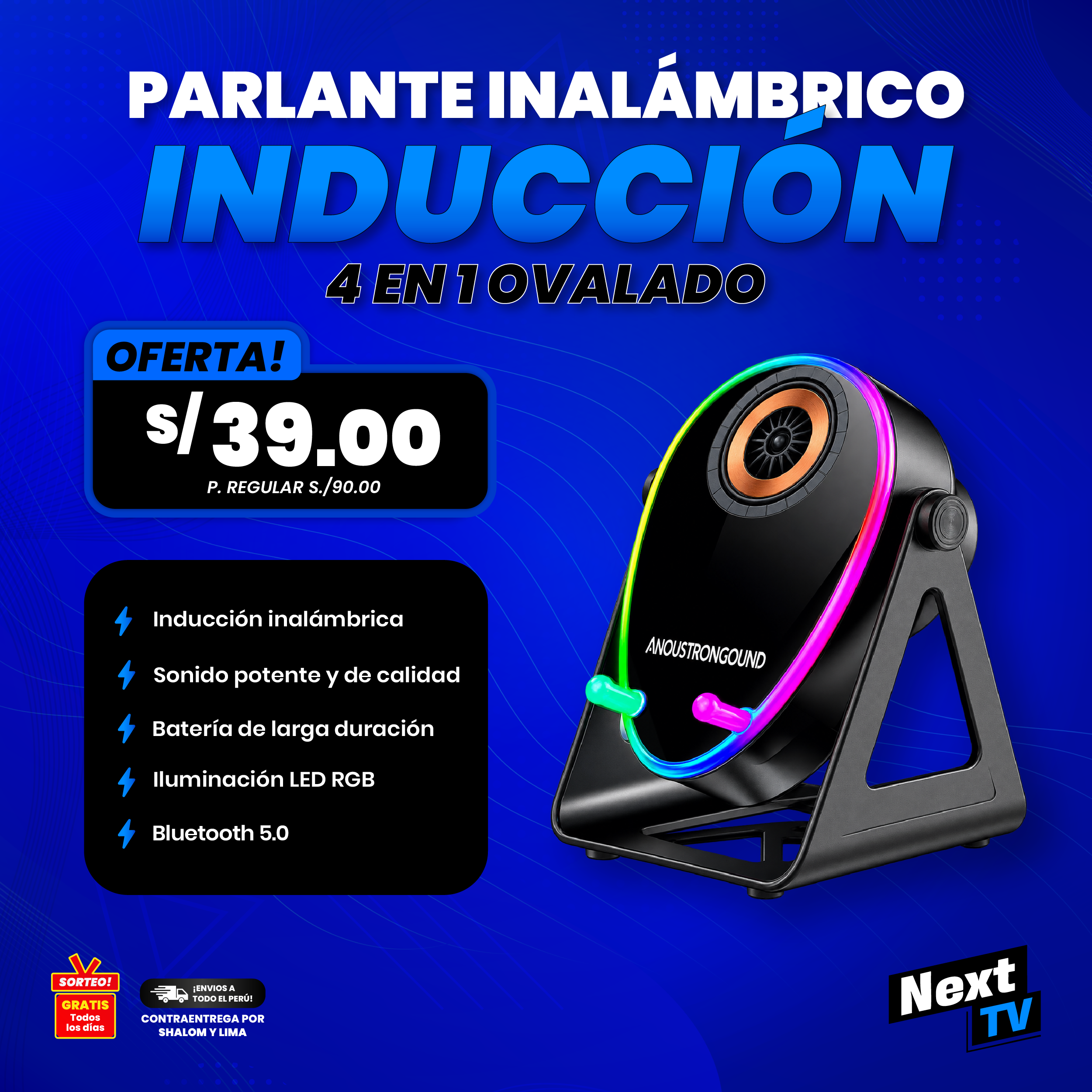 PARLANTE INALÁMBRICO CON INDUCCION 4 EN 1OVALADO