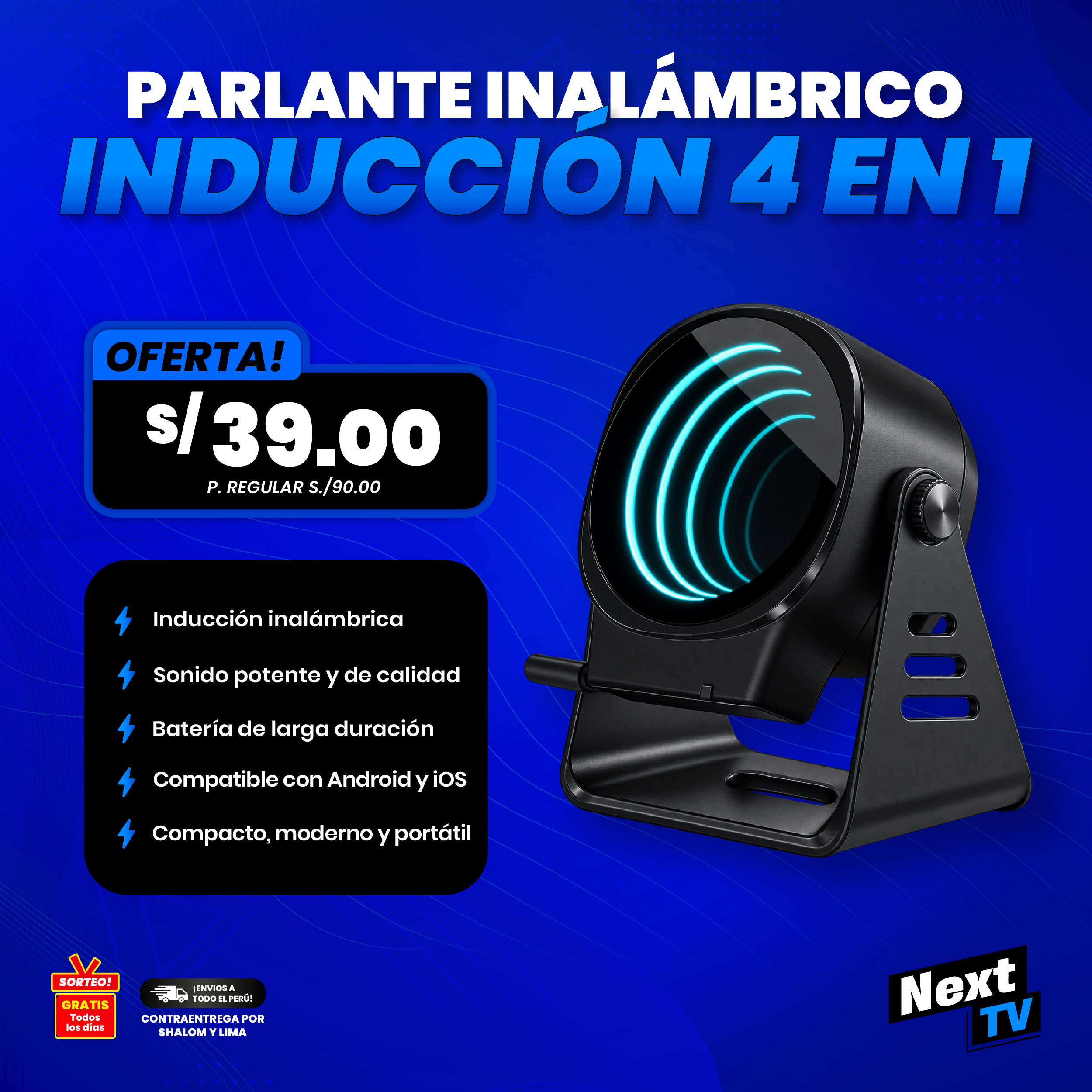 PARLANTE INALÁMBRICO CON INDUCCION 4 EN 1