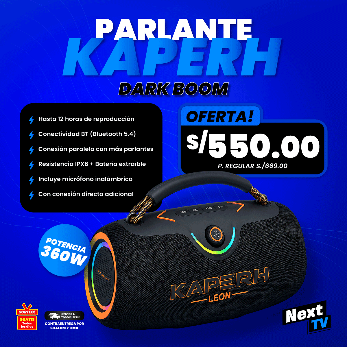 PARLANTE KAPERH 28 - DARK BOOM + MICRÓFONO INALÁMBRICO
