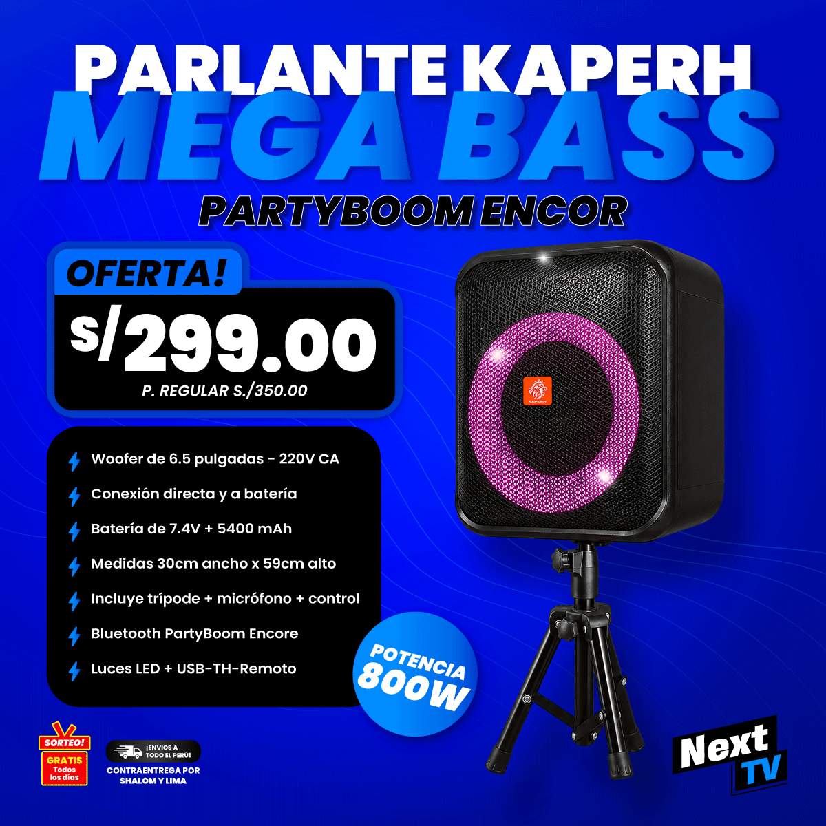 PARLANTE KAPERH MEGA BASS - PARTYBOOM ENCOR