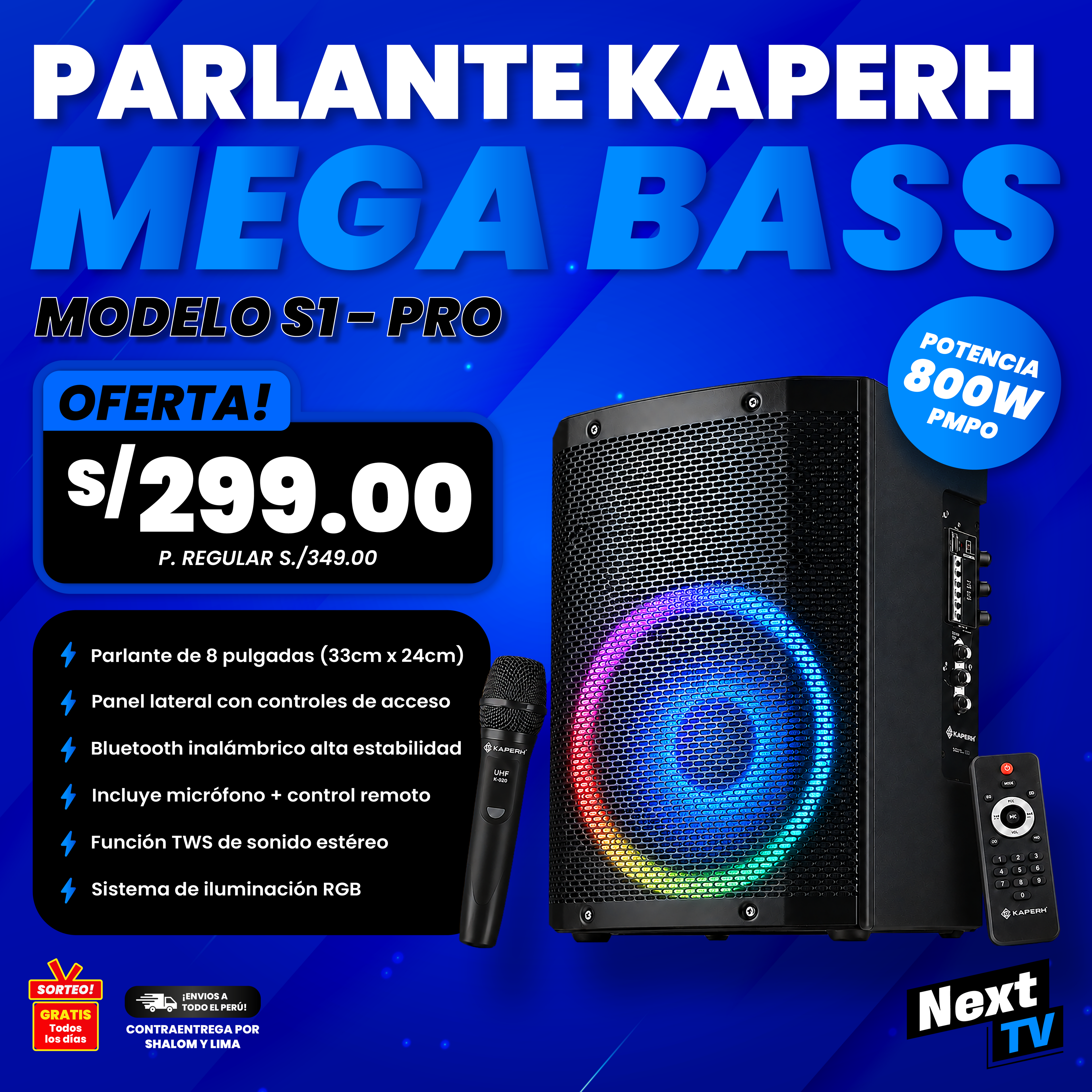 PARLANTE KAPERH MEGA BASS 800W