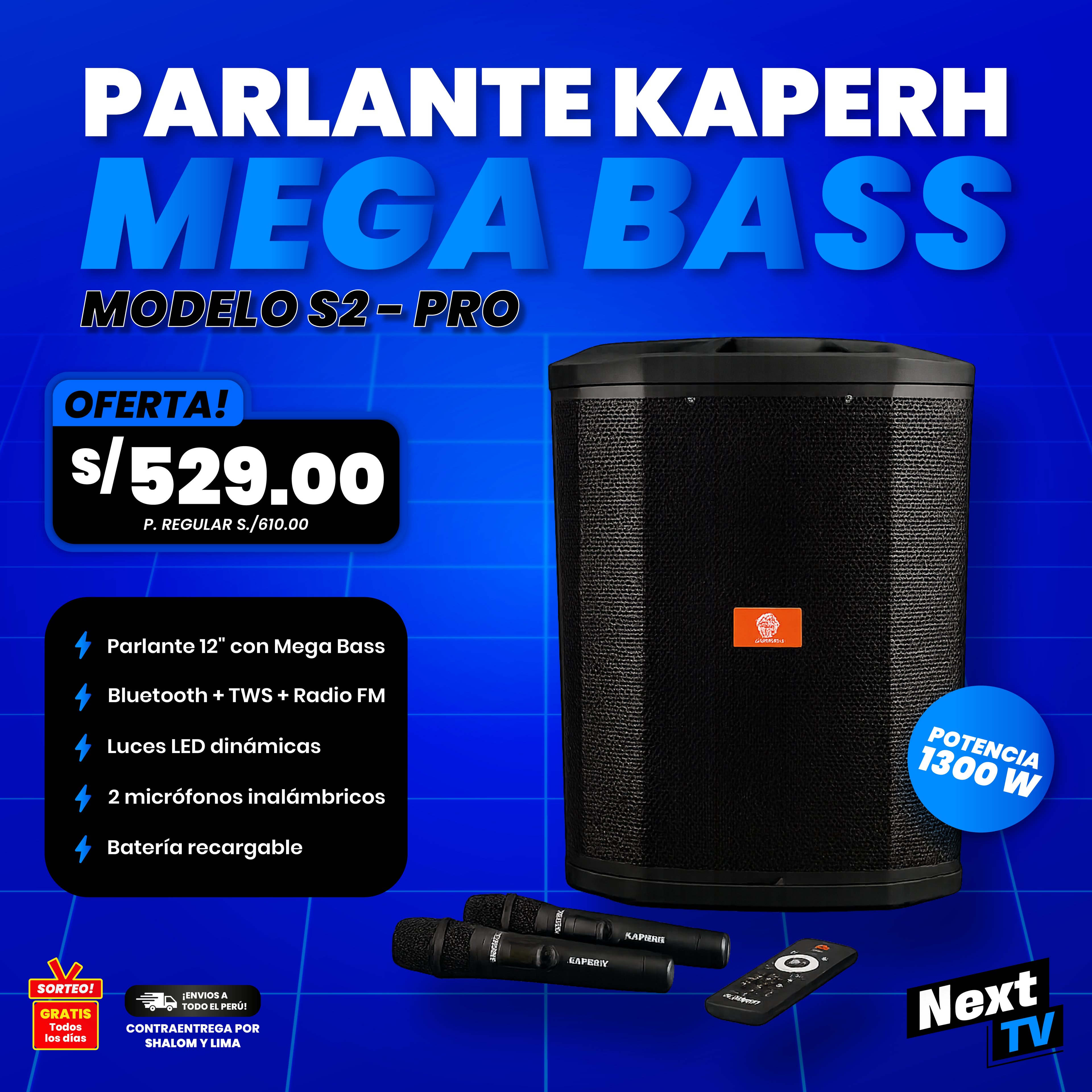 PARLANTE KAPERH MEGA BASS S2-PRO 1300W