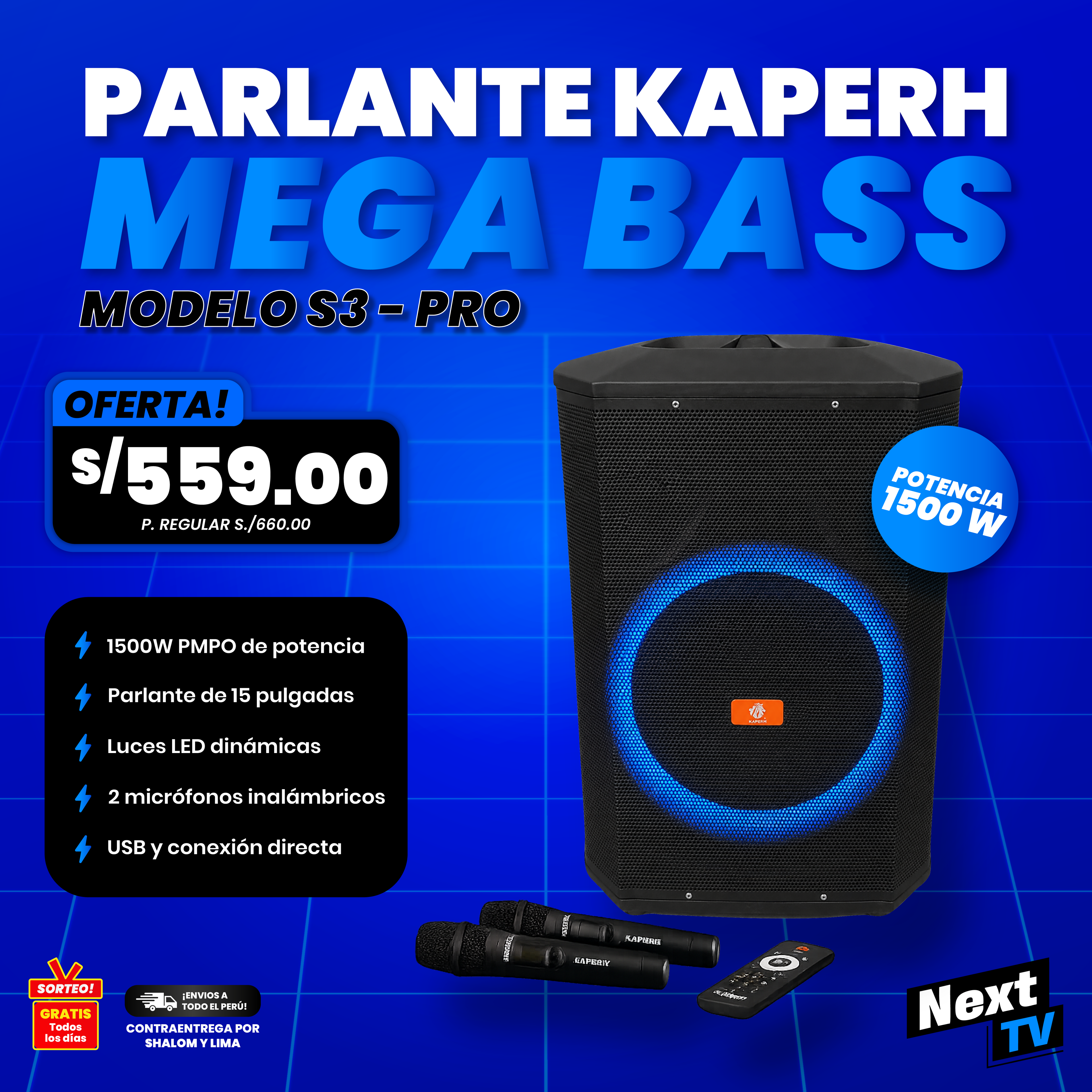 PARLANTE KAPERH MEGA BASS S3-PRO 1500W