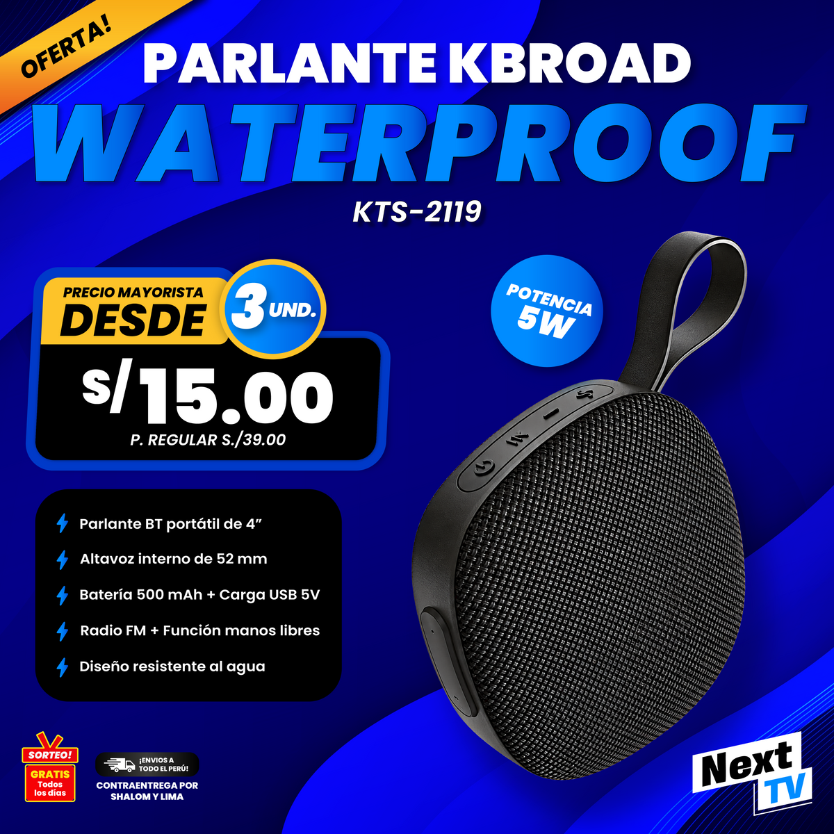 PARLANTE KBROAD WATERPROOF KTS-2119 - P1039 - PRECIO MAYORISTA
