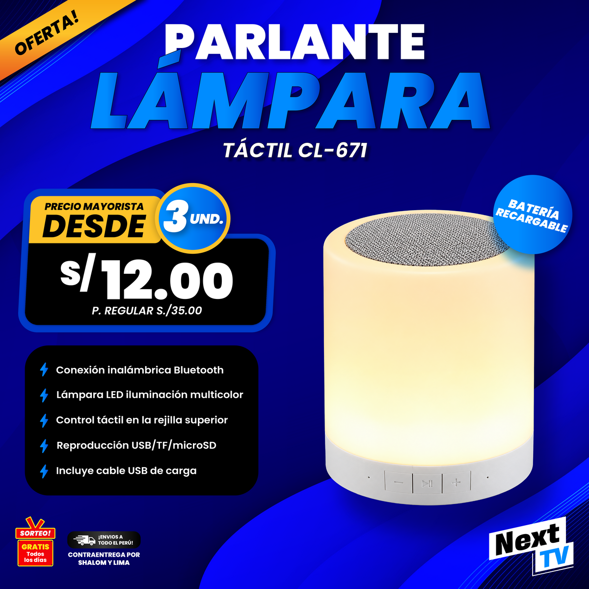 PARLANTE LÁMPARA TÁCTIL CL-671 - P171 - PRECIO MAYORISTA