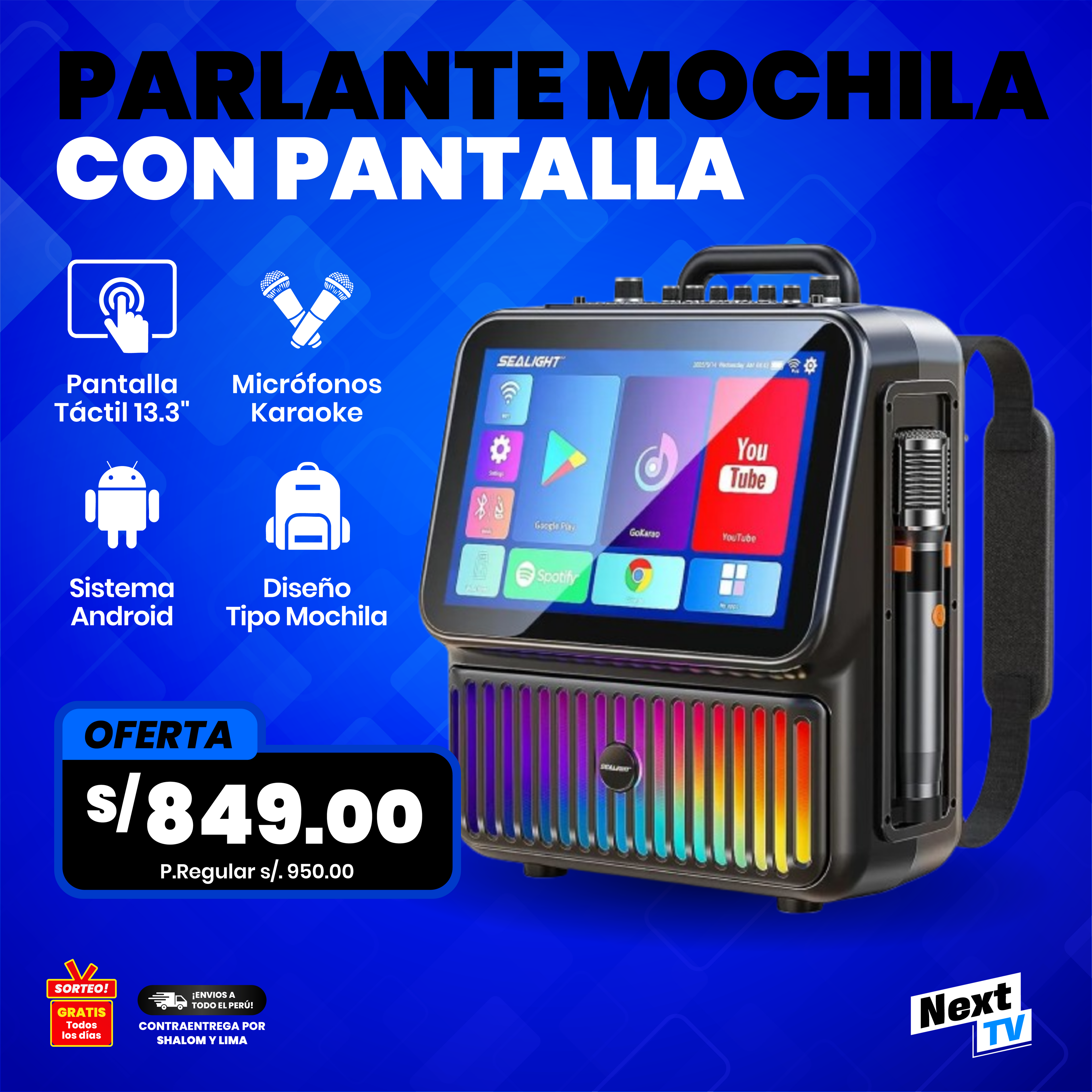 PARLANTE MOCHILA CON PANTALLA