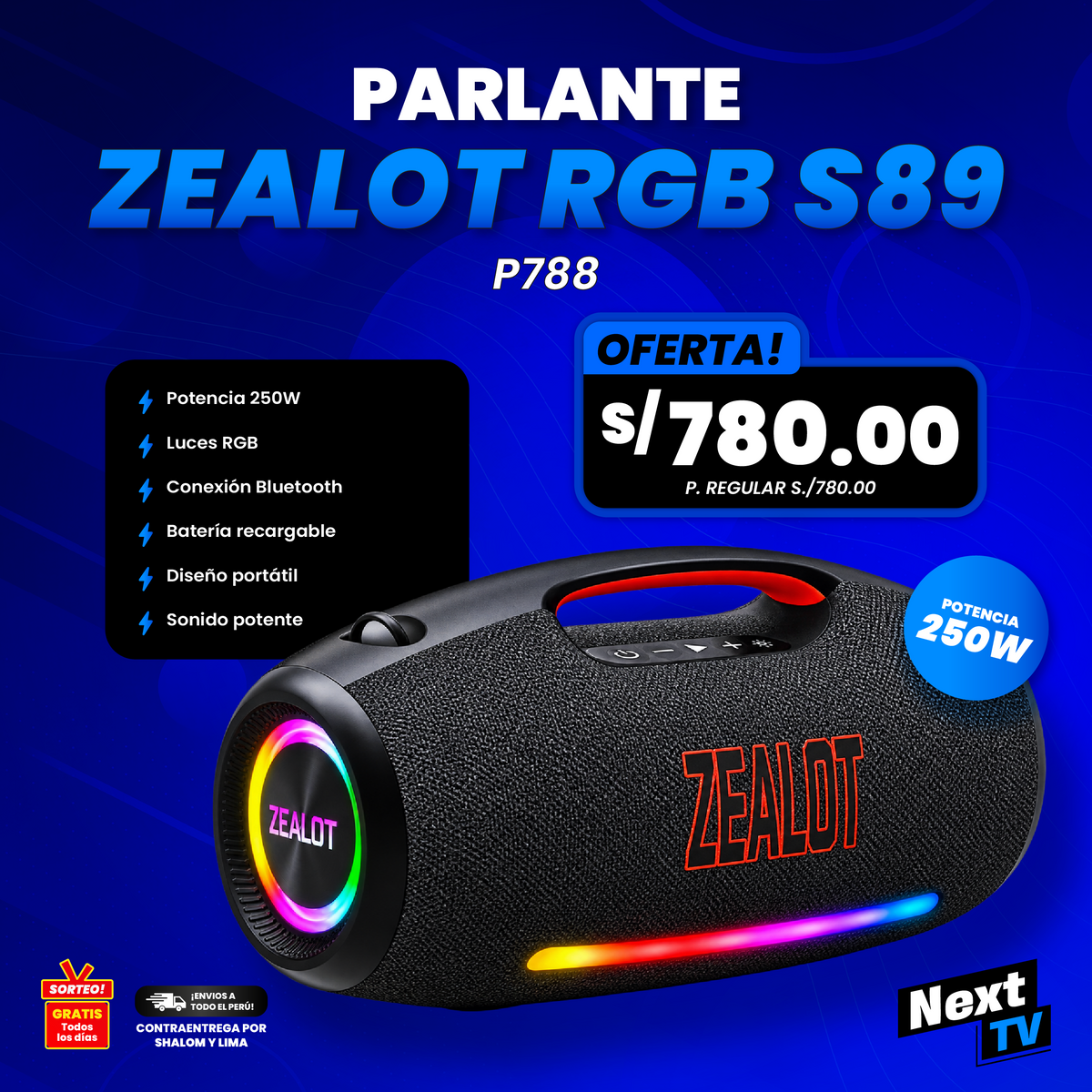 PARLANTE ZEALOT RGB S89 P788