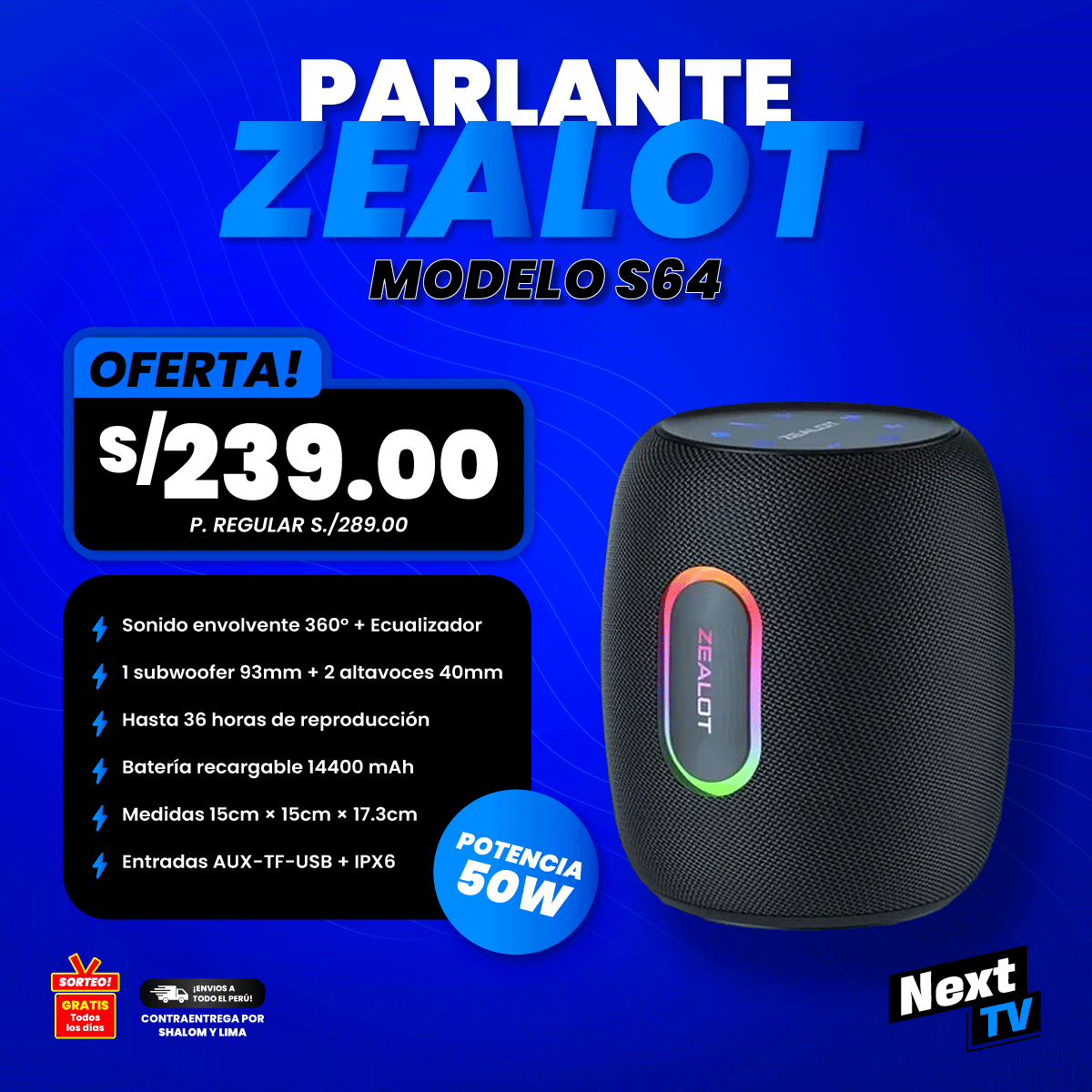 PARLANTE ZEALOT S64 50W