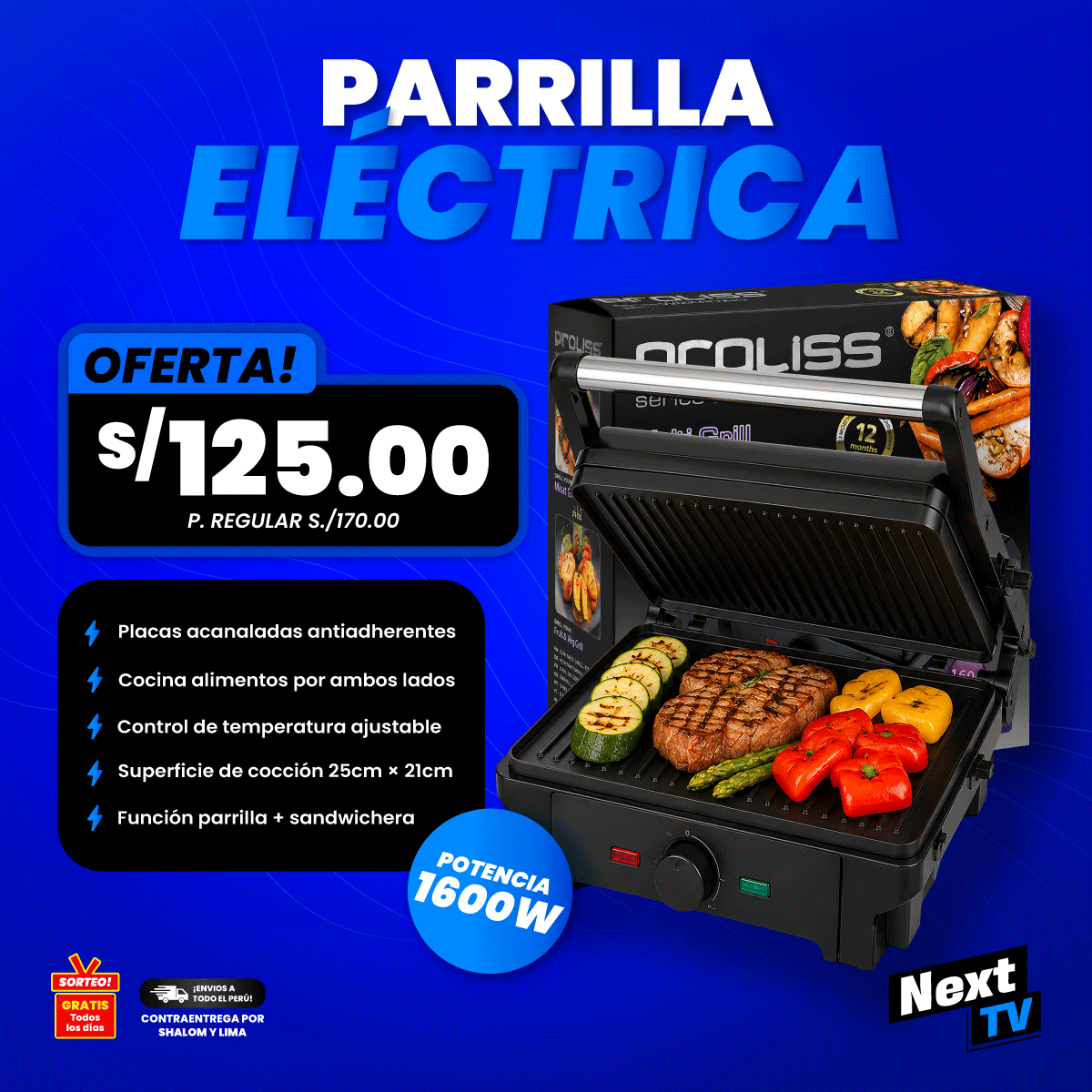 PARRILLA ELÉCTRICA PROLISS PRO-828 1600W