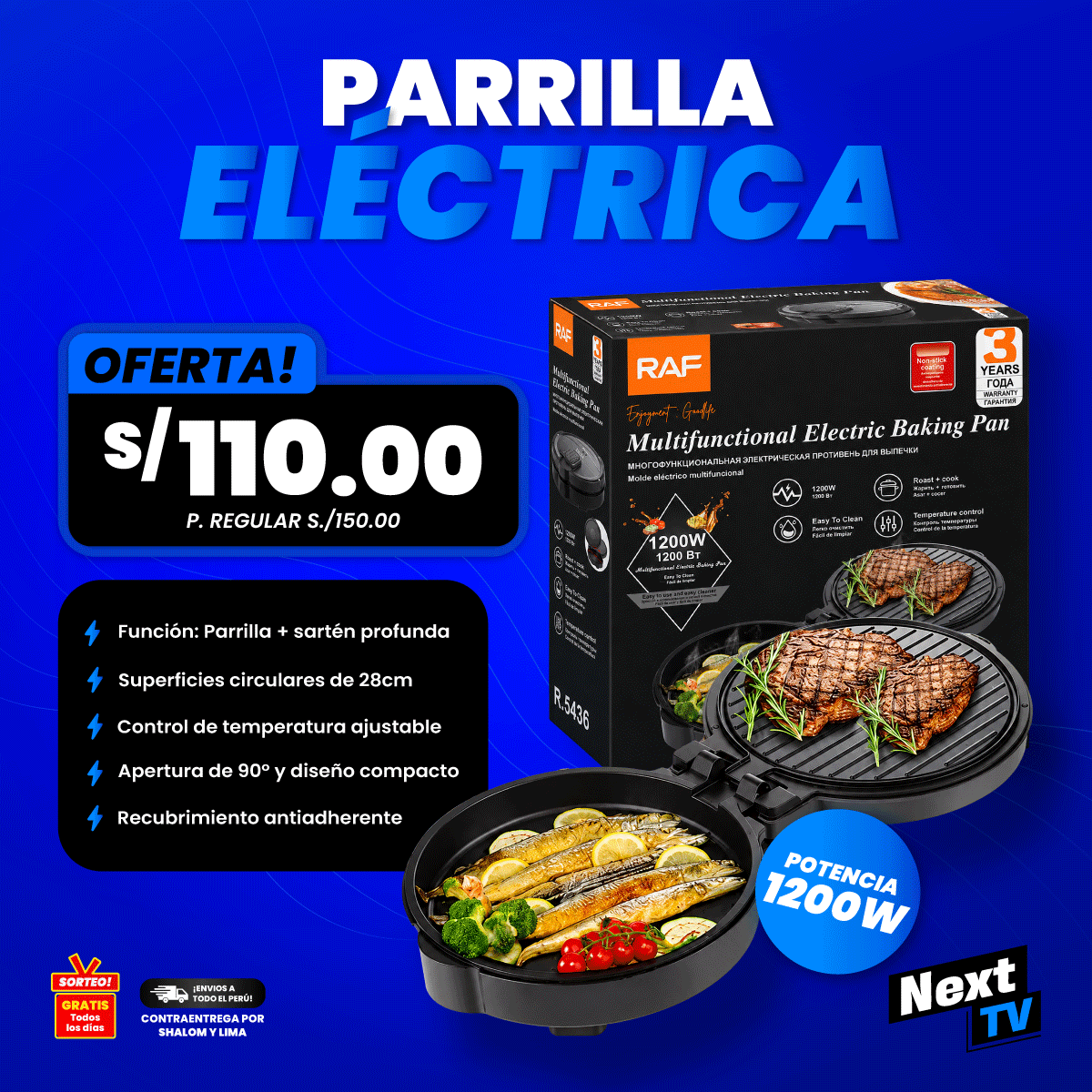 PARRILLA ELÉCTRICA RAF R5436 1200W