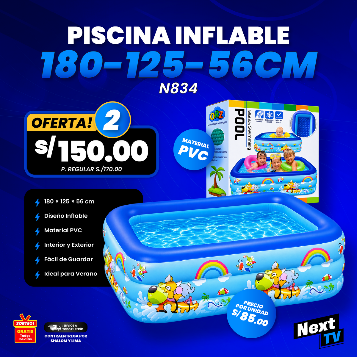 PISCINA INFLABLE MEDIDA 180-125-56CM N834