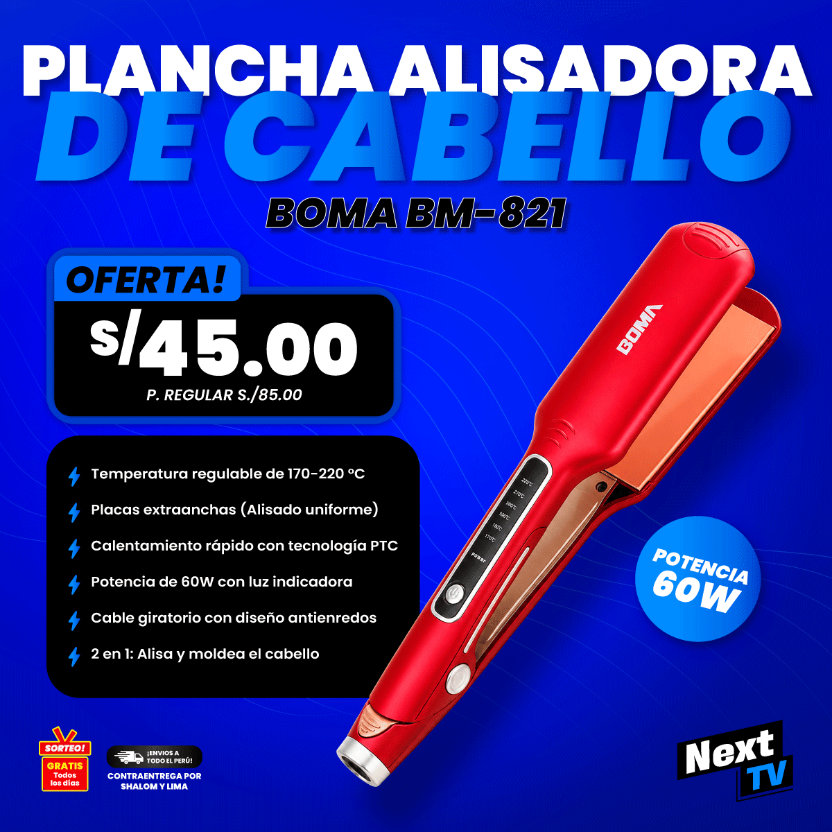 PLANCHA ALISADORA DE CABELLO BM-821 - L452