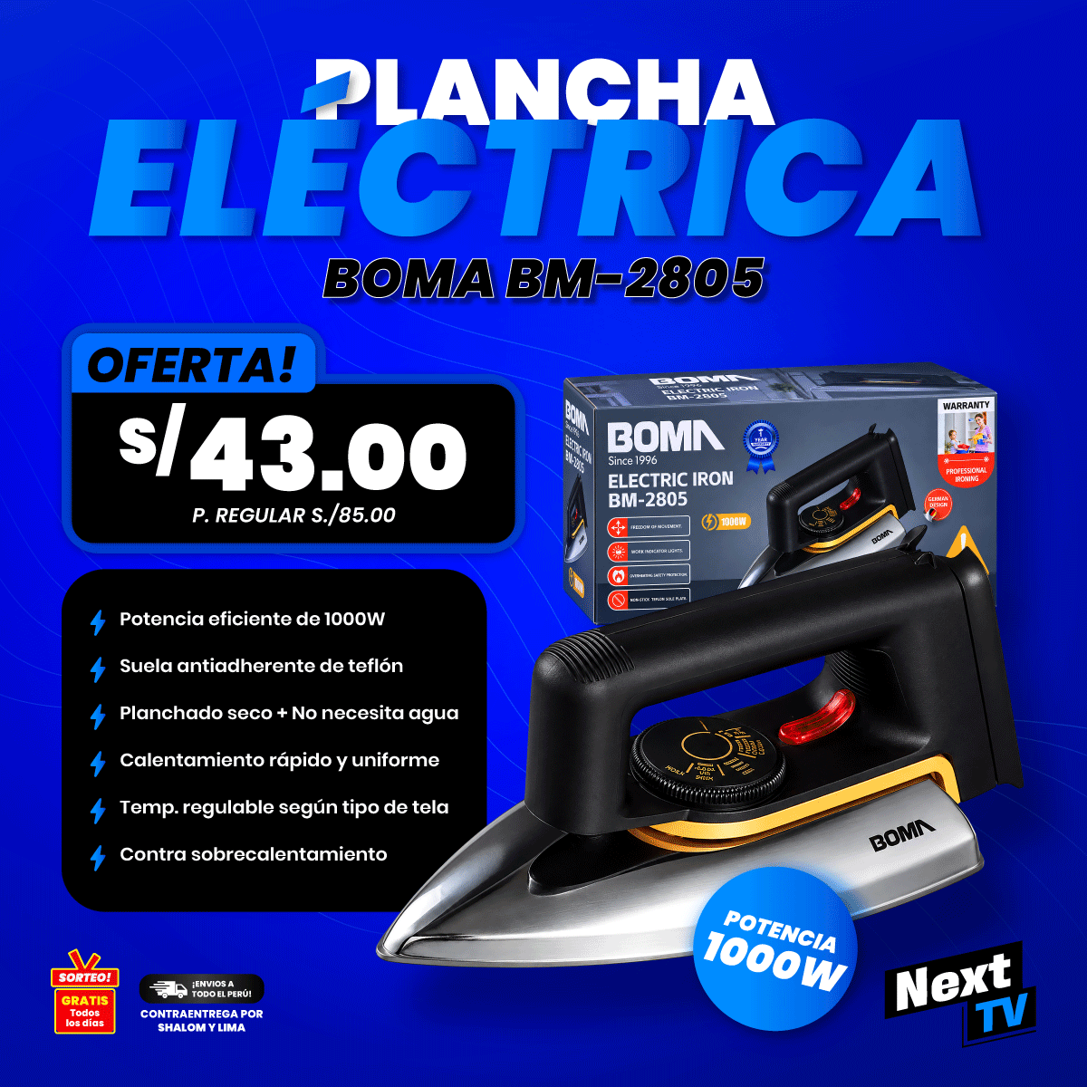 PLANCHA ELÉCTRICA 1000W BM-2805 - L75