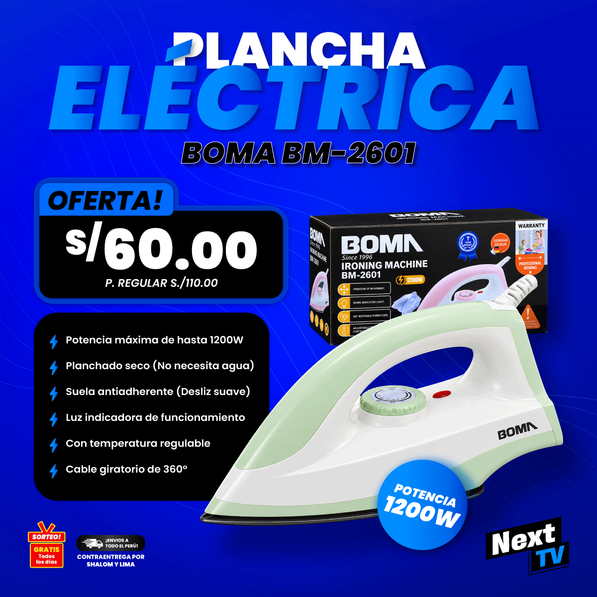 PLANCHA ELÉCTRICA 1200W BM-2601 - L462