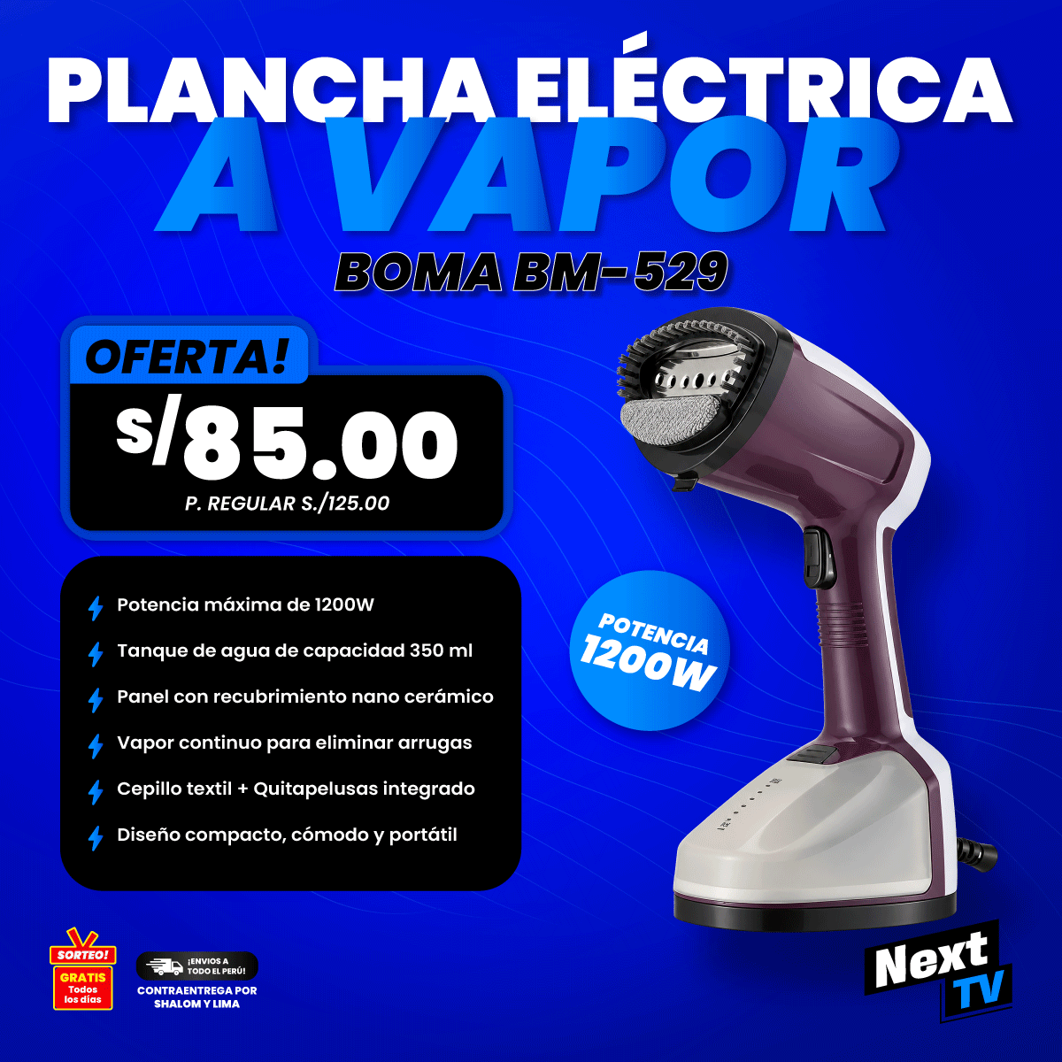 PLANCHA ELÉCTRICA A VAPOR 1200W BM-529 - L451