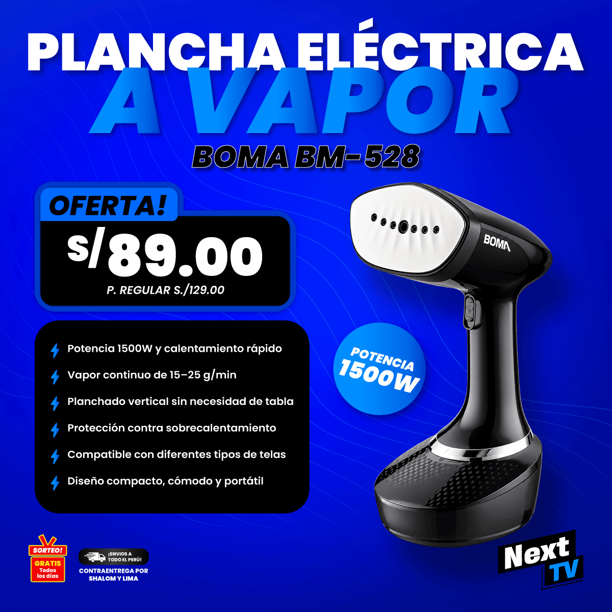 PLANCHA ELÉCTRICA A VAPOR 1500W BM-528 - L335