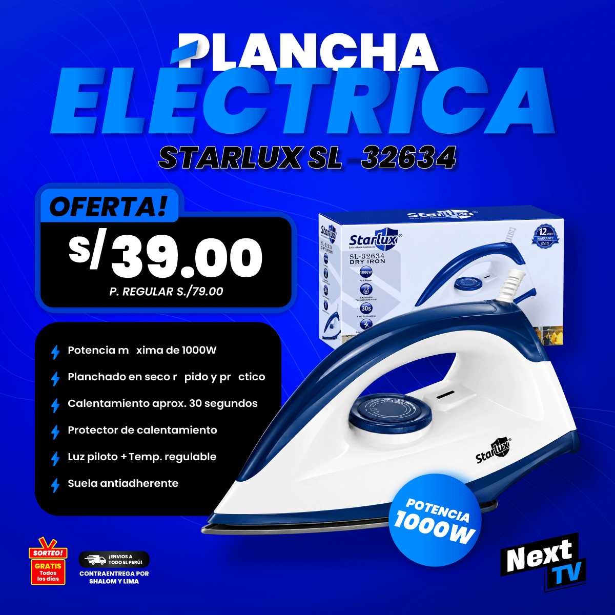 PLANCHA ELÉCTRICA SL-32634 1000W - L777
