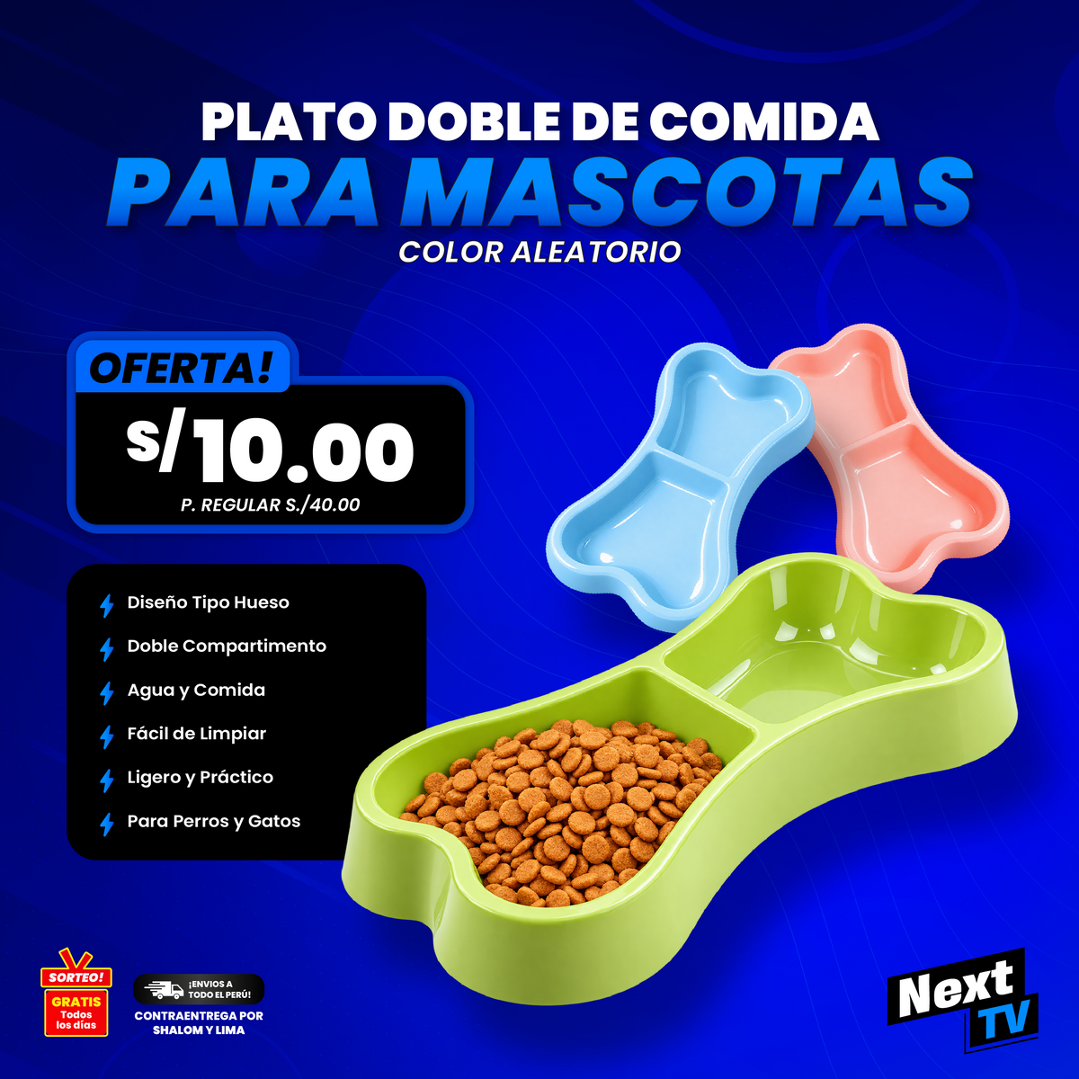 PLATO DOBLE DE COMIDA PARA MASCOTAS - COLOR ALEATORIO