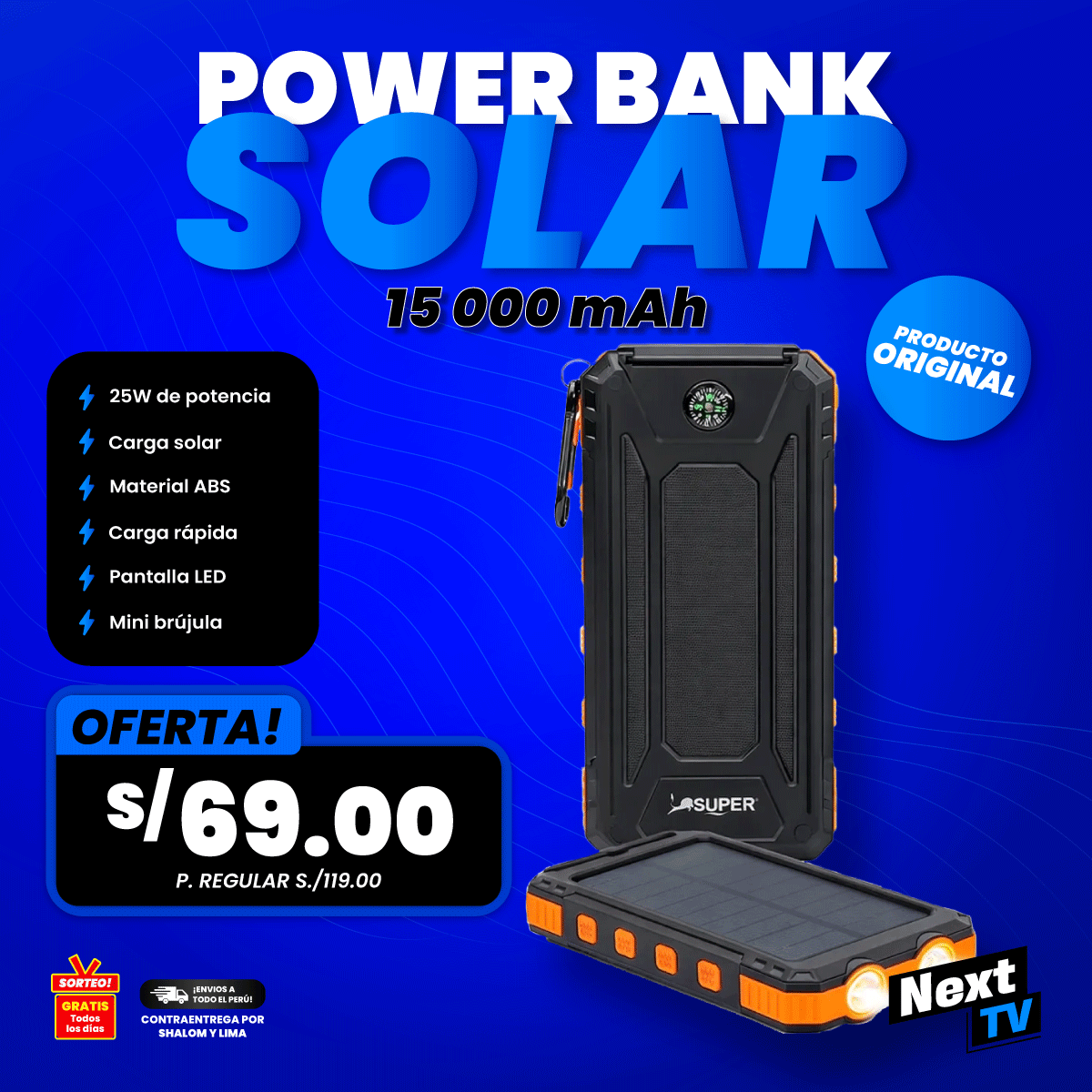 POWER BANK SOLAR 15,000 mAh