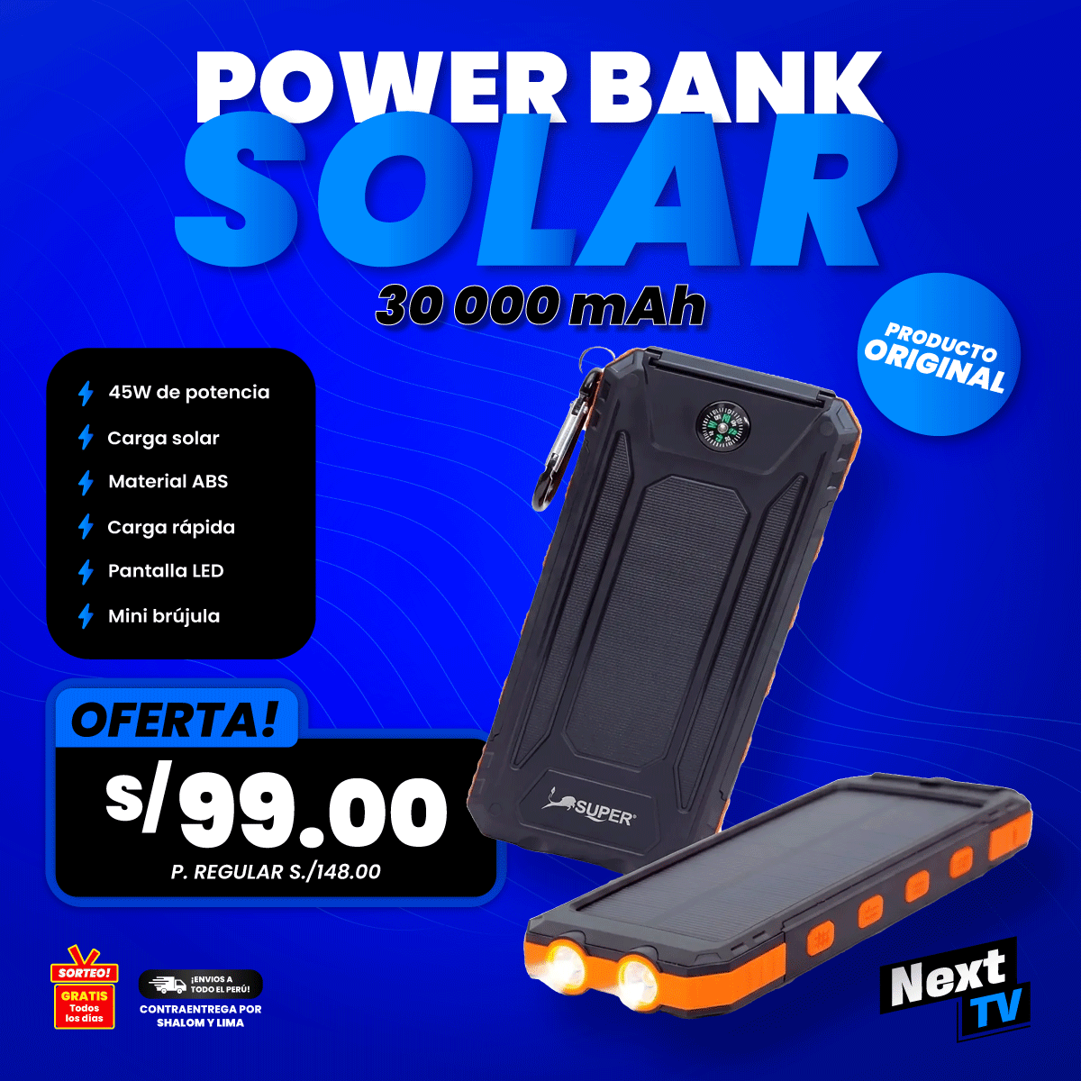 POWER BANK SOLAR 30,000 mAh