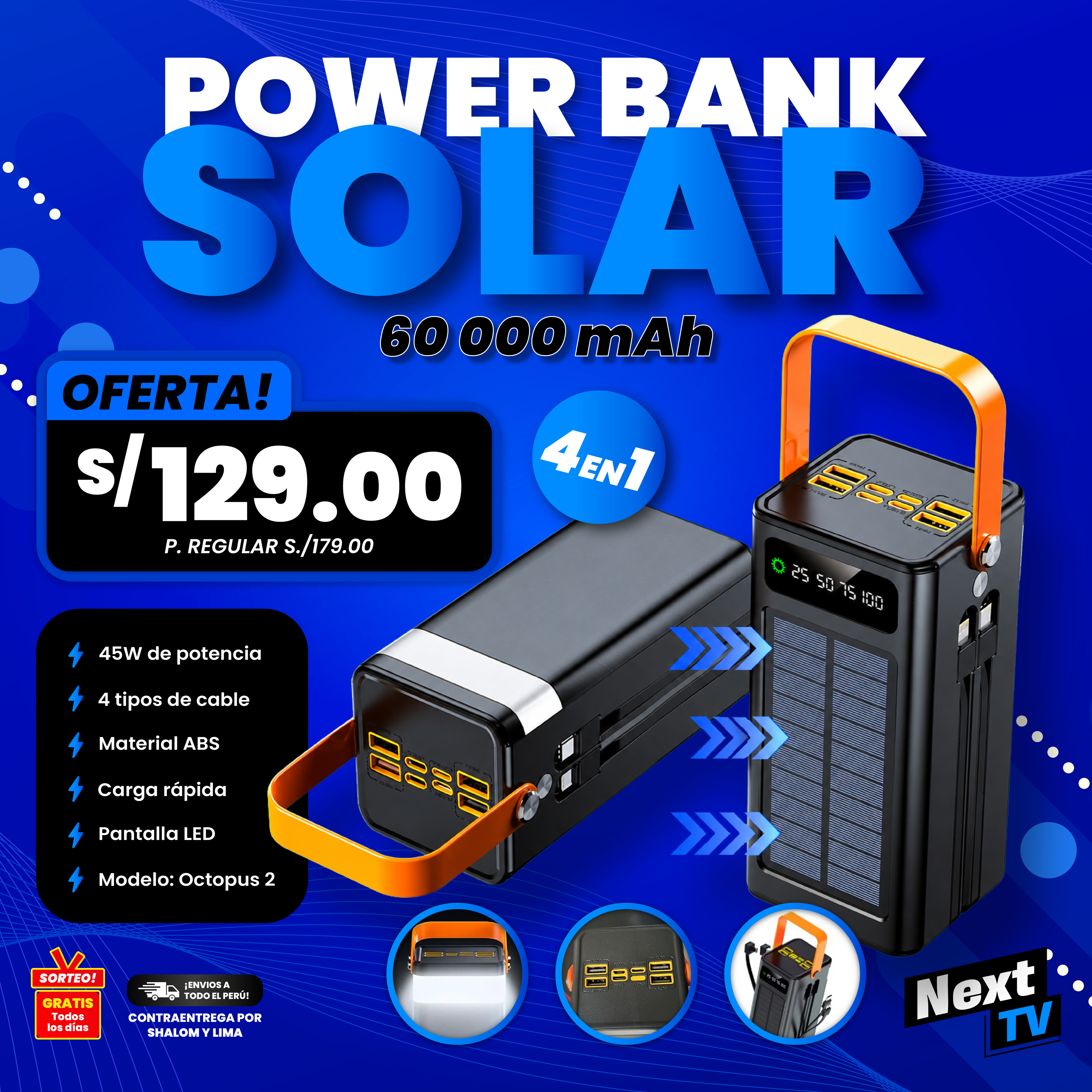 POWER BANK SOLAR 60,000 mAh