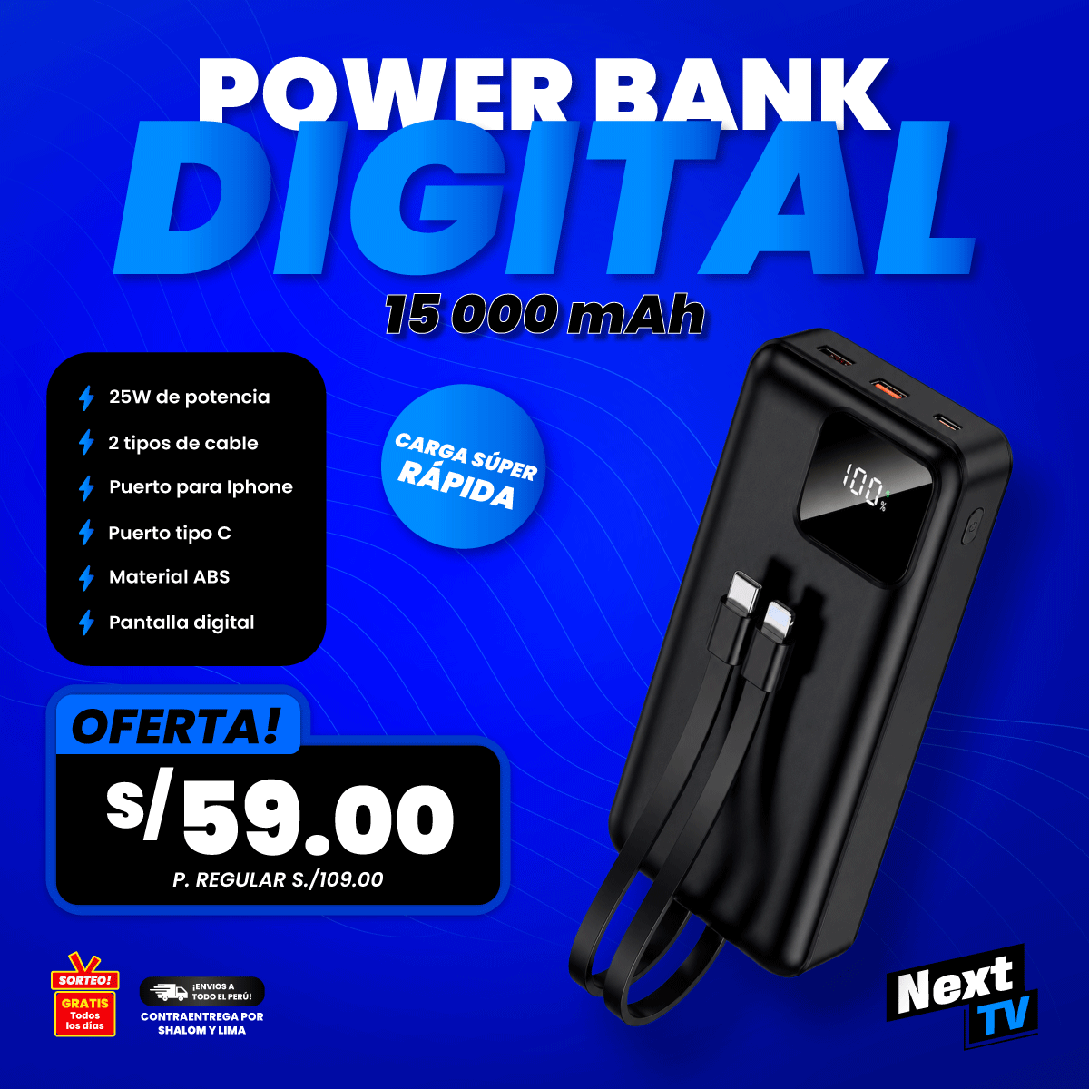 POWER BANK DIGITAL 15,000 mAh