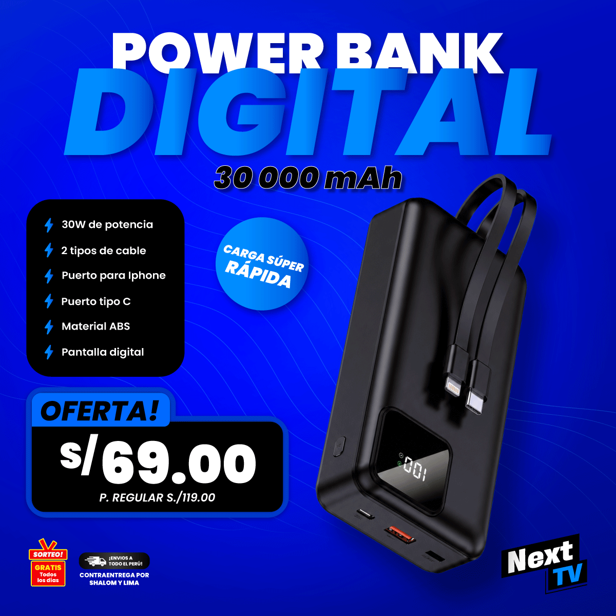 POWER BANK DIGITAL 30,000 mAh