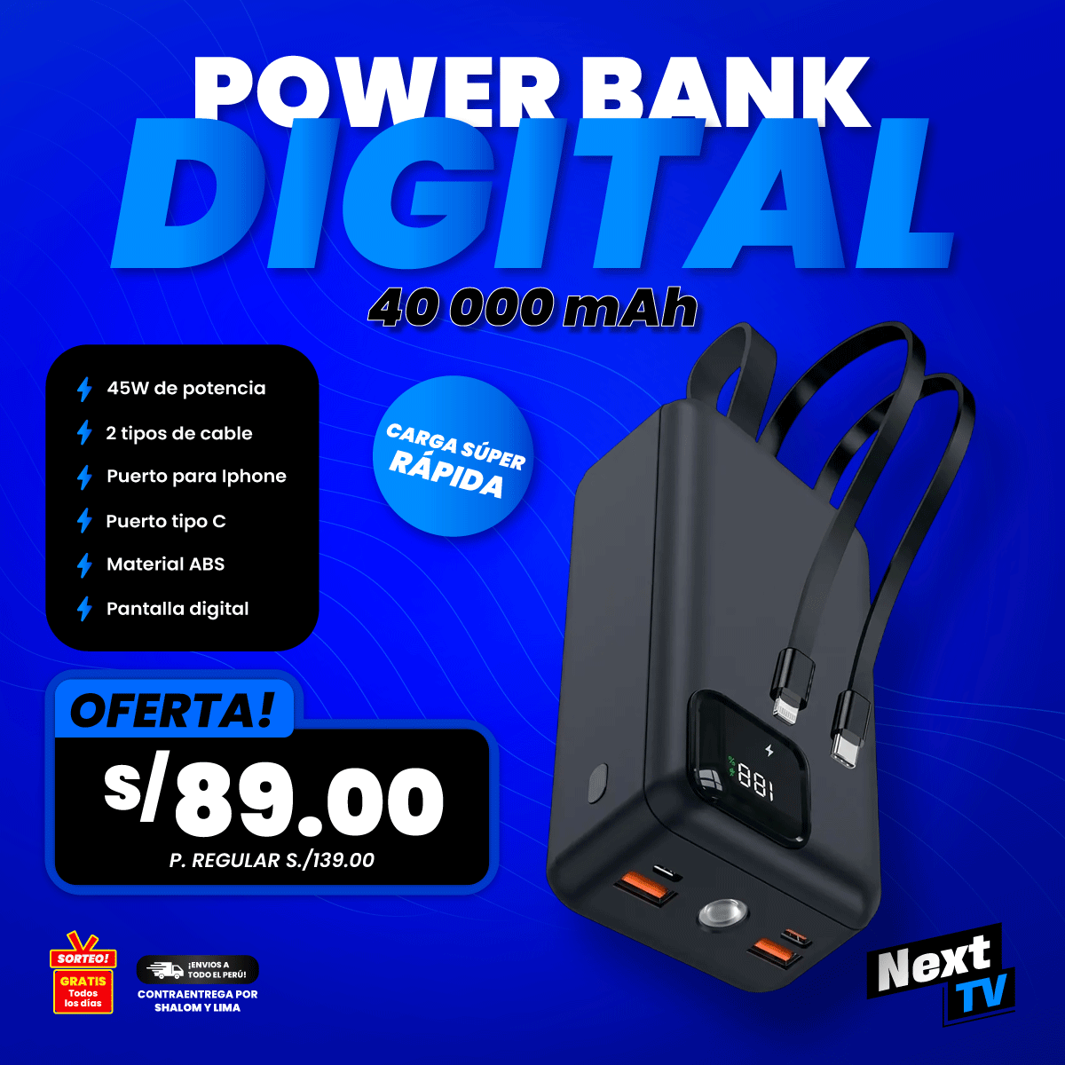 POWER BANK DIGITAL 40,000 mAh