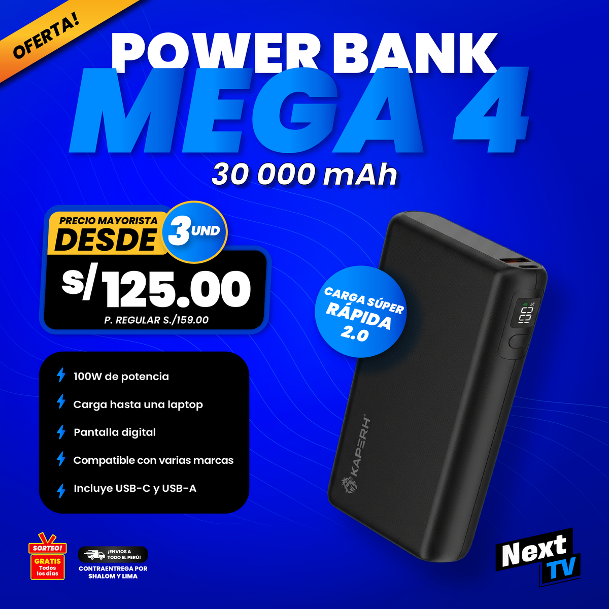 POWER BANK MEGA 4 – 30,000 mAh - PRECIO MAYORISTA