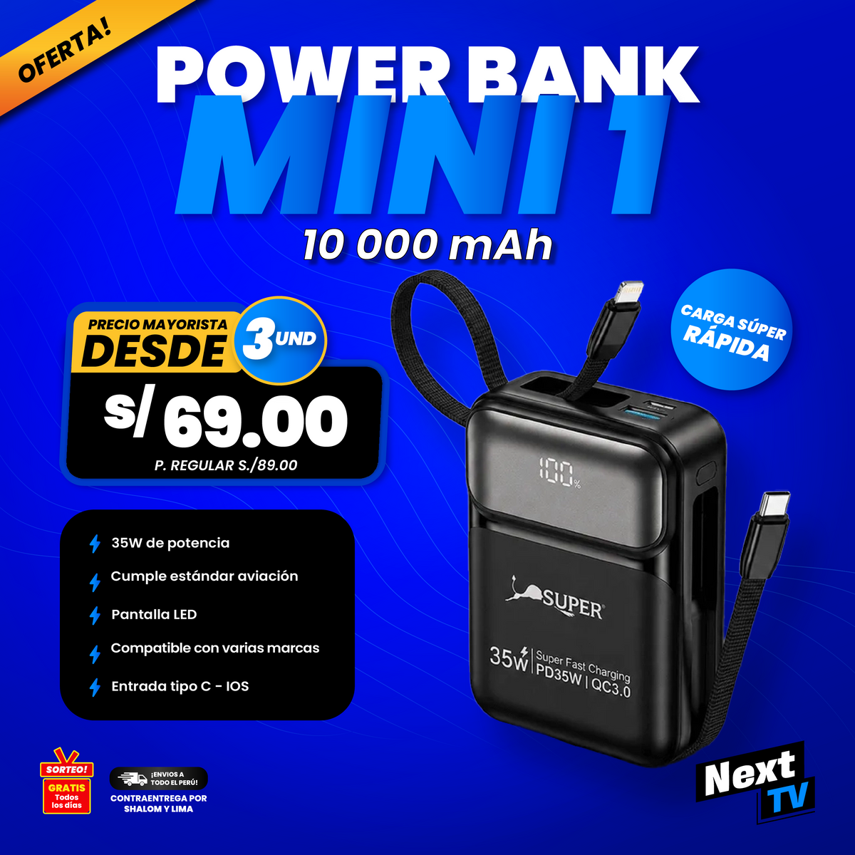 POWER BANK MINI 1 – 15,000 mAh - PRECIO MAYORISTA