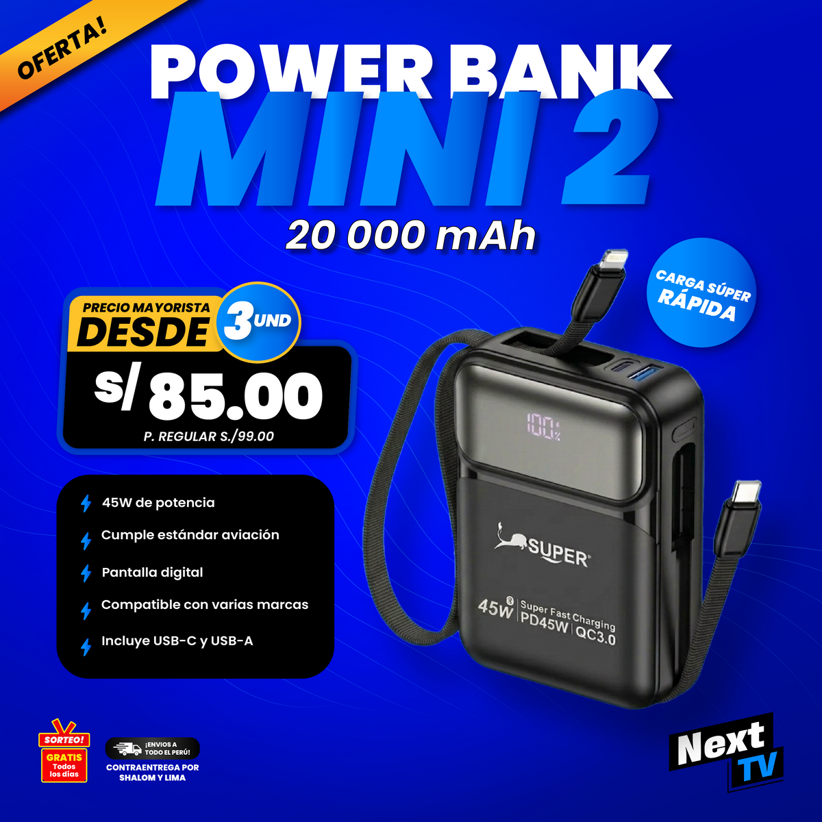 POWER BANK MINI 2 – 20,000 mAh - PRECIO MAYORISTA