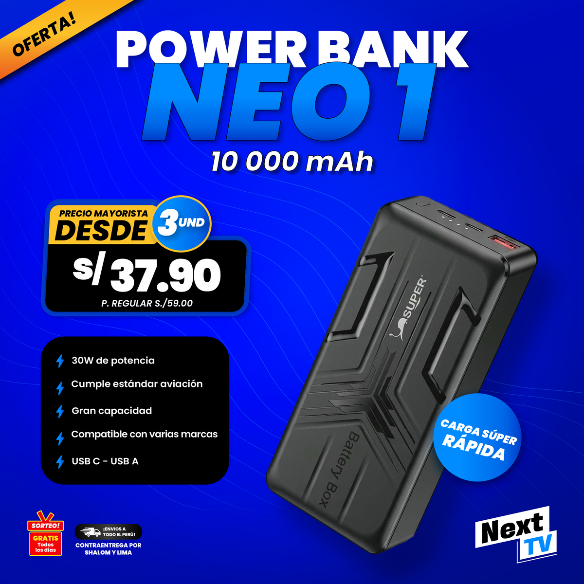 POWER BANK NEO 1 – 10,000 mAh - PRECIO MAYORISTA