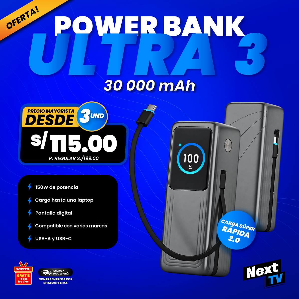 POWER BANK ULTRA 3 – 30,000 mAh - PRECIO MAYORISTA