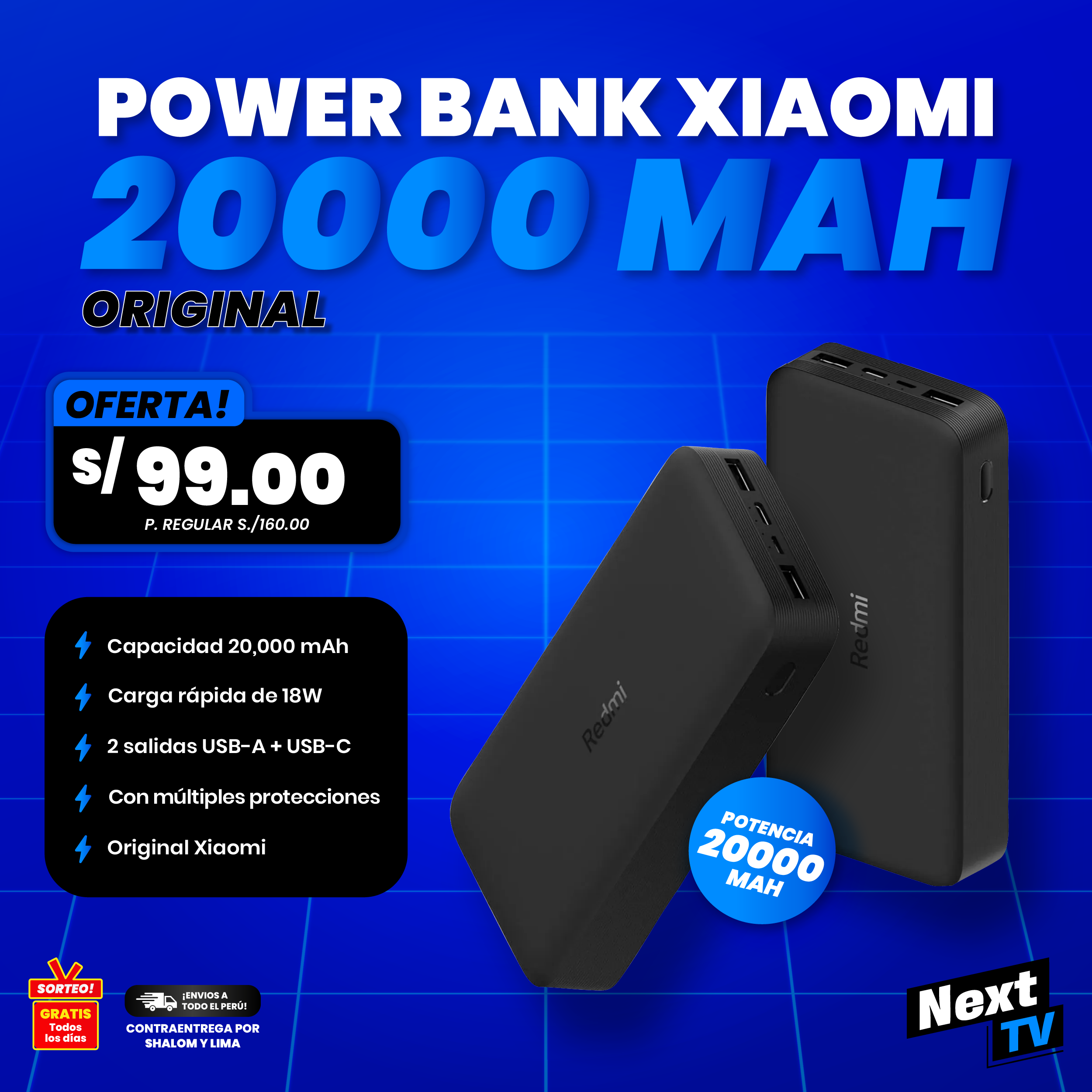 POWER BANK XIAOMI DE 20000 MAH ORIGINAL