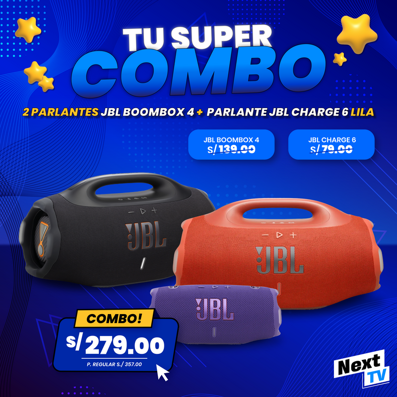 SUPERCOMBO 2 PARLANTE JBL BOOMBOX 4 + CHARGE 6 LILA