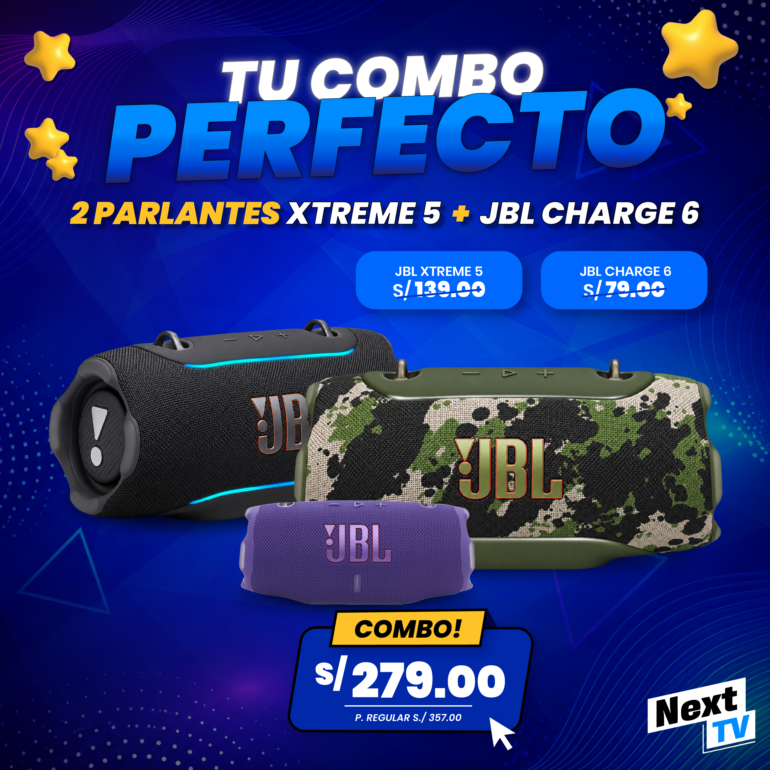 SUPERCOMBO 2 PARLANTE JBL XTREME 5 + CHARGE 6 LILA