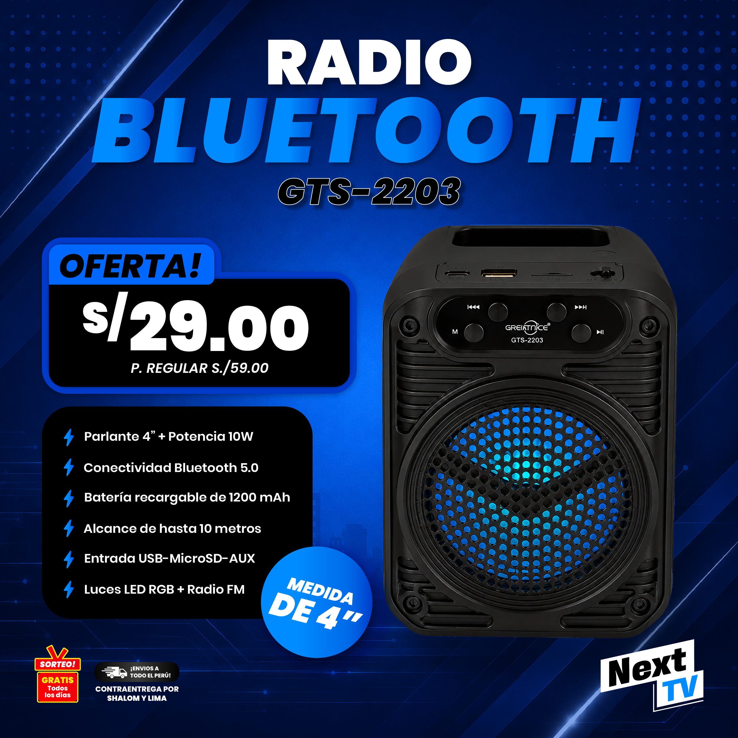 RADIO BT DE 4" GTS-2203 - P1018