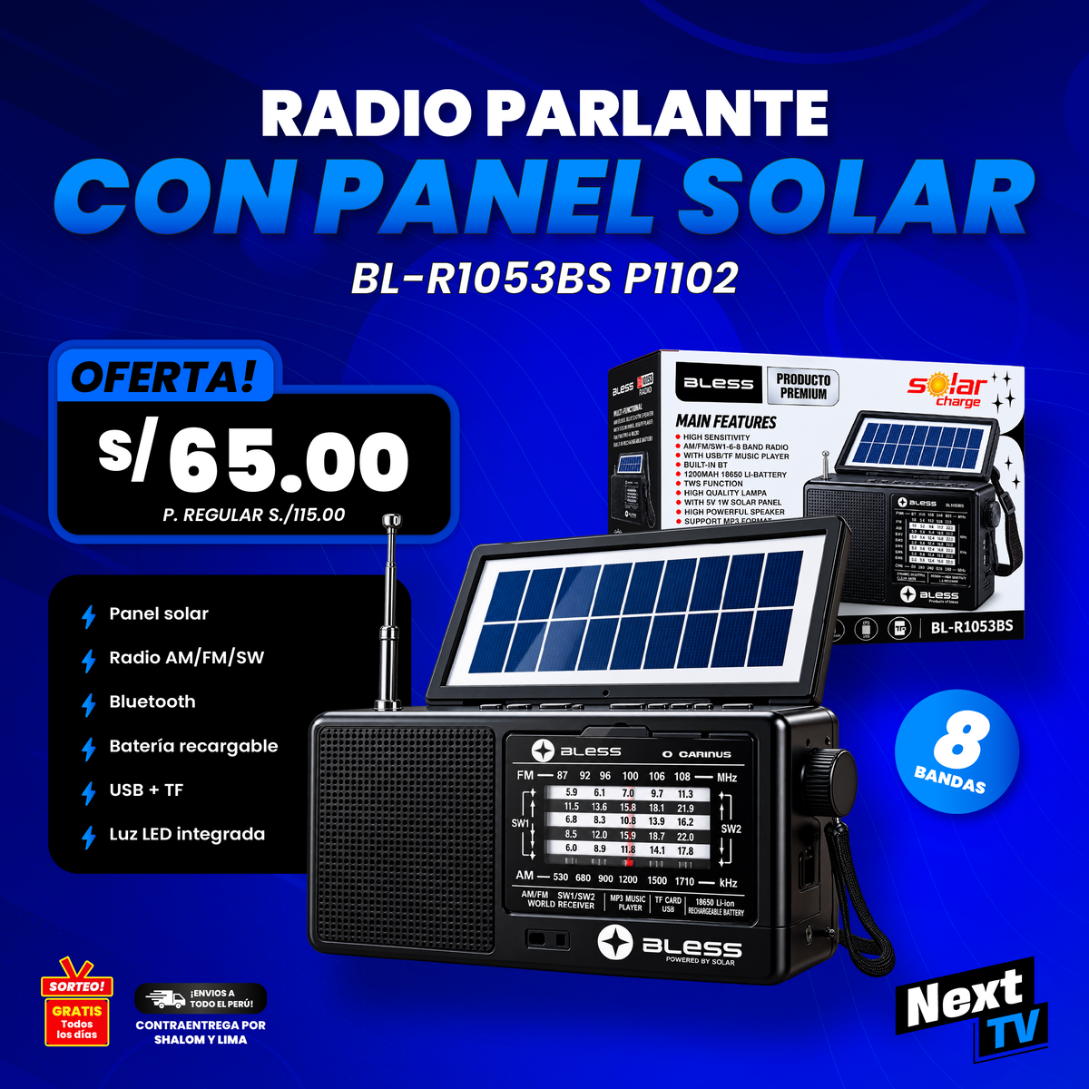 RADIO PARLANTE CON PANEL SOLAR BL-R1053BS P1102