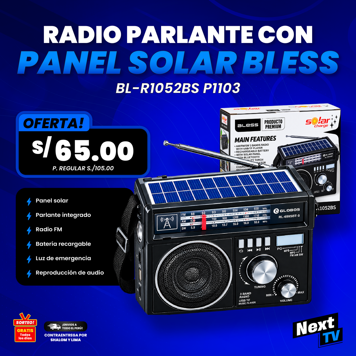 RADIO PARLANTE CON PANEL SOLAR BLES BL-R1052BS P1103