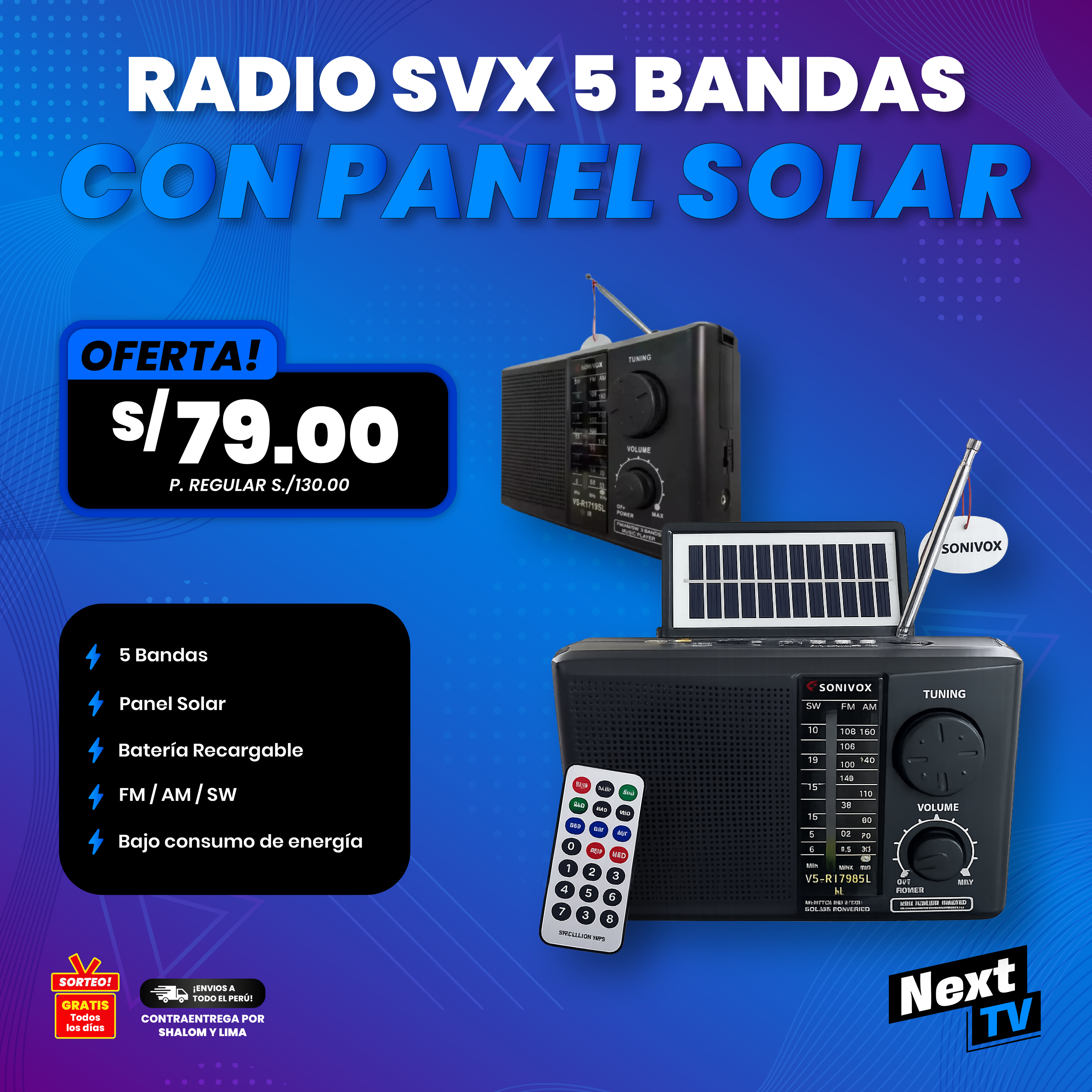 RADIO SVX 5 BANDAS CON PANEL SOLAR